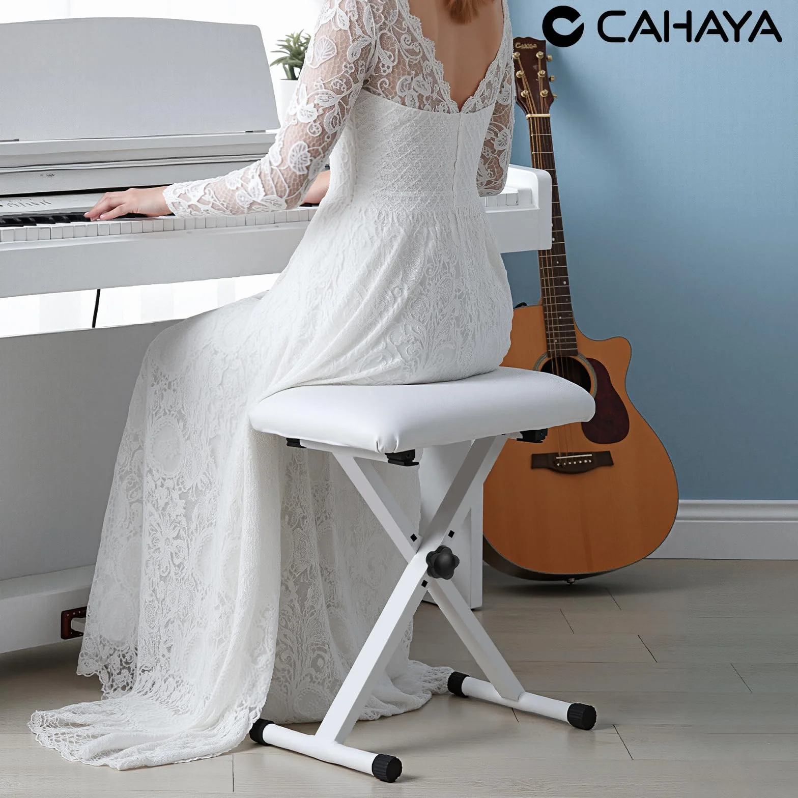 CAHAYA CY0257-1 składana ławka do keyboardu z regulacją wysokości, stołek fortepianowy w kształcie X