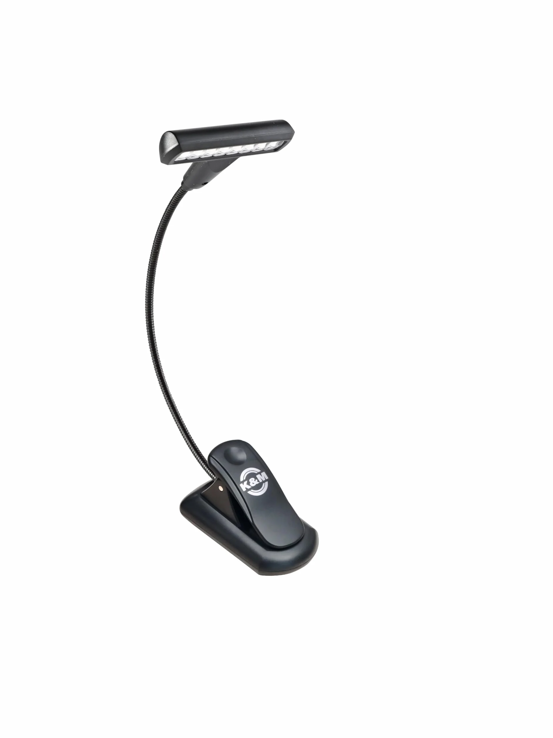 K&M 12264 Lampa pulpitowa z nutami T-Model LED FlexLight ładowalna - czarna - z akumulatorem, mocowanie na klips, łabędzia szyja, 4200 luksów