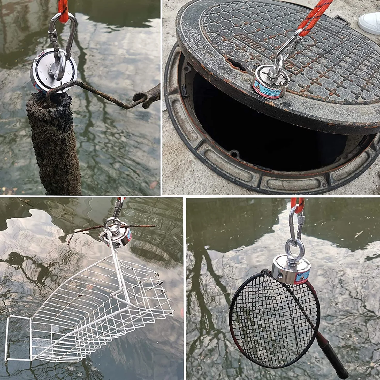 ULIBERMAGNET Super mocne dwustronne magnesy wędkarskie, z magnesem neodymowym 400 kg N52 połączony z liną, do wędkarstwa magnetycznego i poszukiwania skarbów pod wodą
