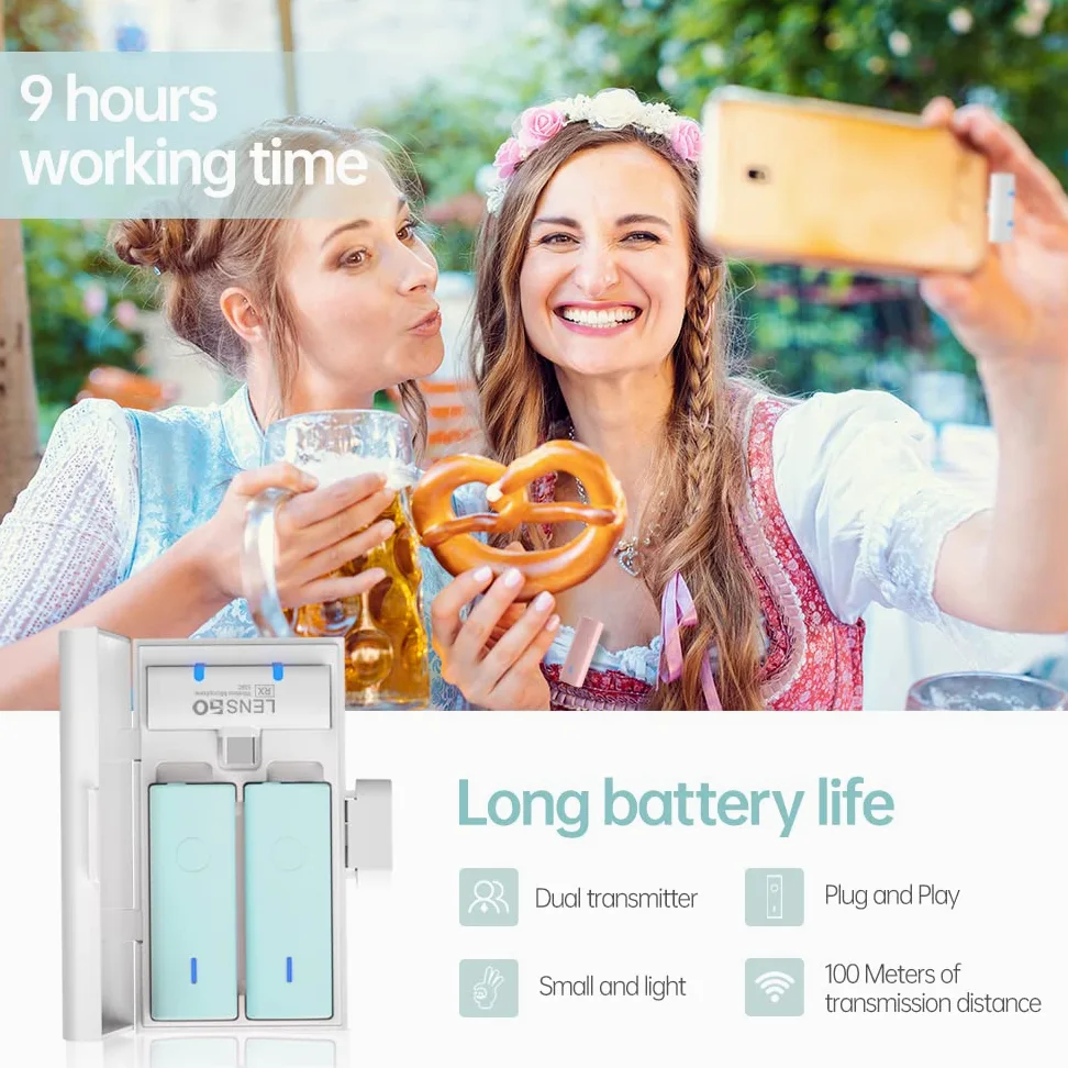LENSGO Bezprzewodowy mikrofon krawatowy do USB typu C Android, 2,4 GHz, podwójny bezprzewodowy system mikrofonowy z etui ładującym, do nagrywania wideo na YouTube, Facebook, Plug & Play, transmisja
