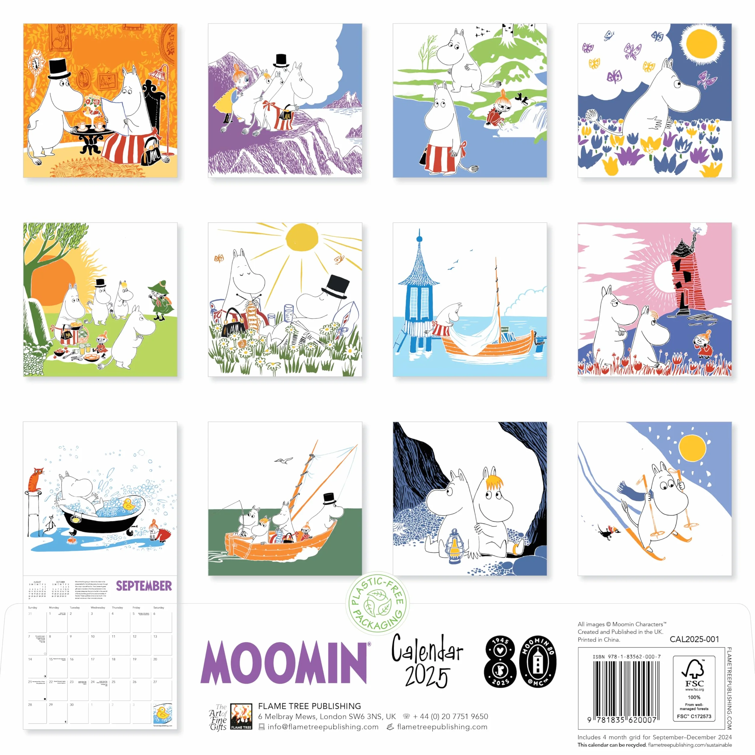 Moomin Wall Calendar 2025 (Art Calendar): Original Flame Tree Publishing-Kalender [Kalender]