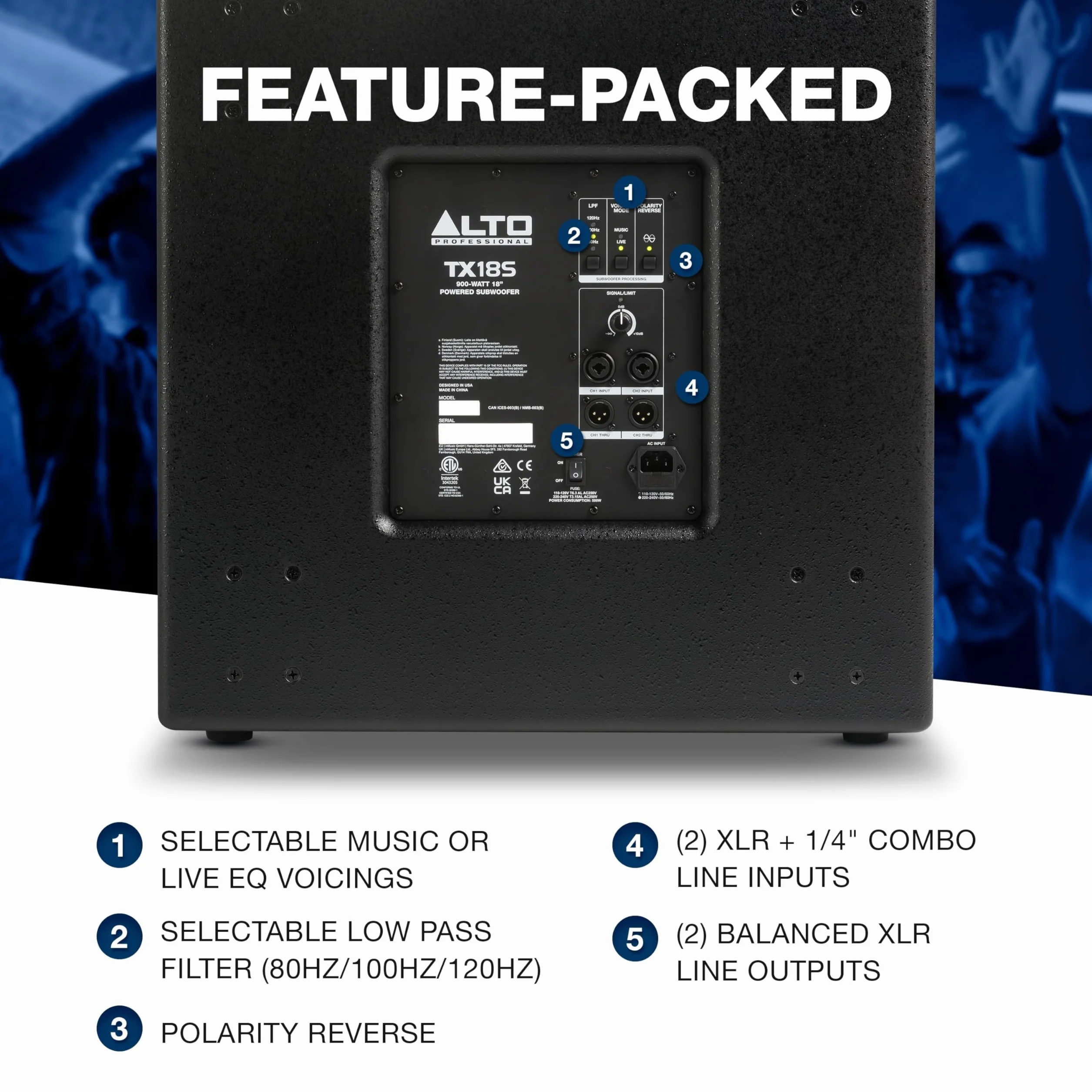 ALTO TX18S Subwoofer 900W 18" Aktywny Głośnik PA, Nagłośnienie z Procesorem DSP z 3-calową Cewką Drgającą, Basy, Łatwa Konfiguracja