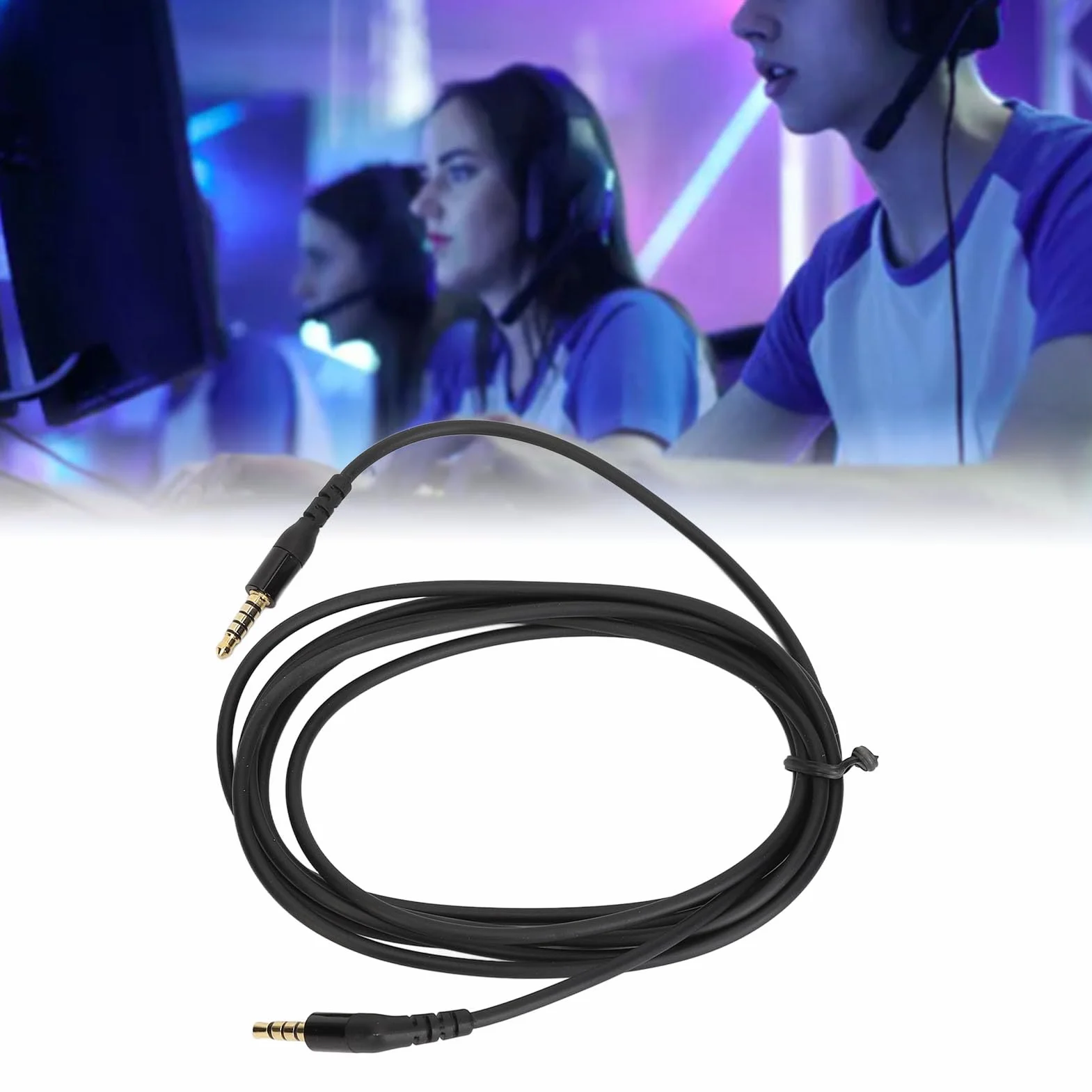 Fockety Zamienny kabel audio, 3,5 mm, 5-biegunowy, zamienny kabel kompatybilny z Nova 7 / Nova Pro, zestaw słuchawkowy do gier, kąt 135 stopni, 2 m (czarny)