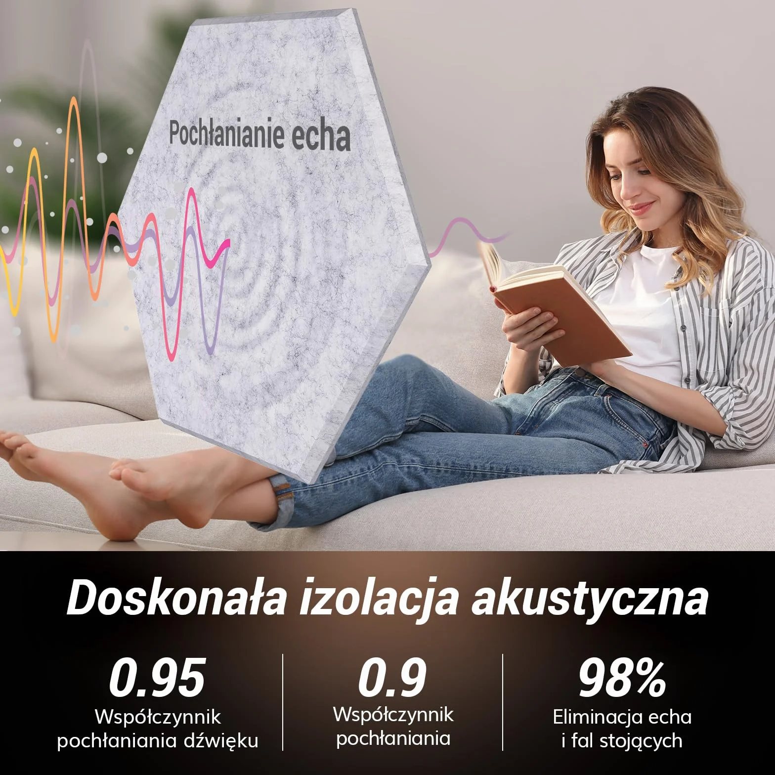 TONOR 12-pak Panele Akustyczne Samoprzylepne, 30×26×1 cm Panel Akustyczny Ścienny, Pianka Akustyczna Wysokiej Gęstości do Studia/Biura/Sypialni/Salonu, Czarny & Jasnoszary
