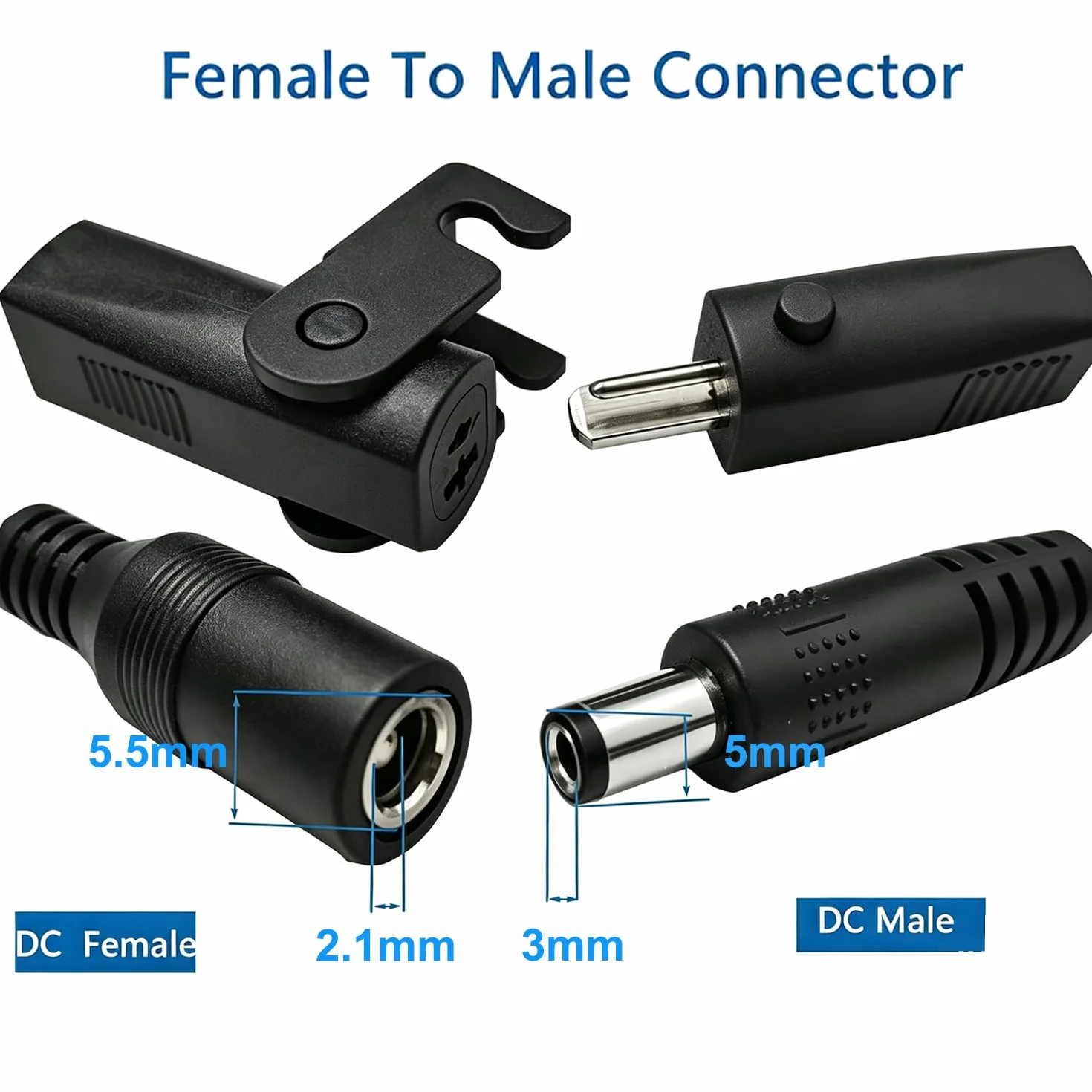 BaiDian DC Flat-Round kabel do elektrycznej leżanki, Linia konwersji Kabel - przedłużacz DC Złącze męskie-żeńskie 2,1 mm x 5,5 mm,Kabel zasilacza do elektrycznego krzesła pochyłego 29 V 2A