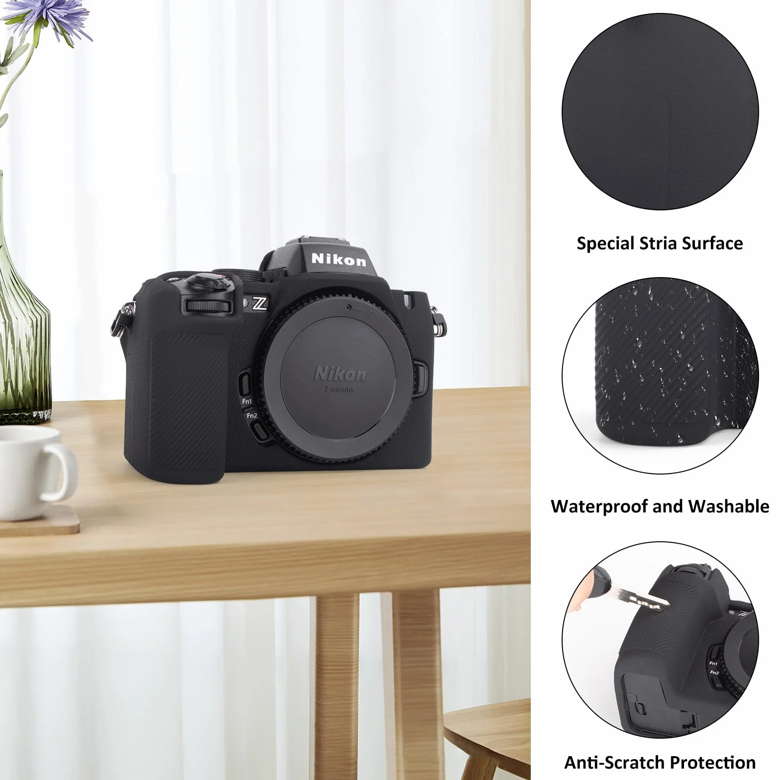 MUZIRI KINOKOO Silikonowe etui kompatybilne z aparatem cyfrowym Nikon Z50 II, miękka guma Z50II, pokrowiec ochronny z uchwytem na rękę, antypoślizgowe i odporne na zarysowania, czarne