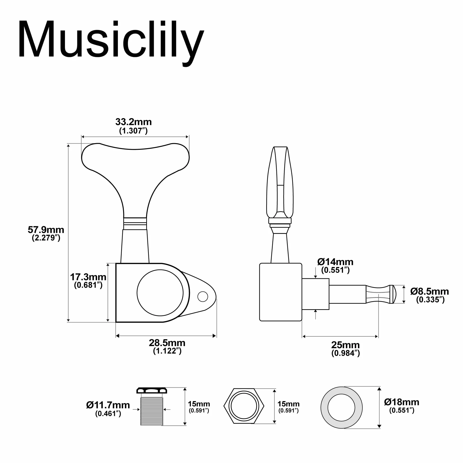 Musiclily Klucze Basu Tunery Kołki do Strojenia Gitary Basowej Ibanez, Chrom