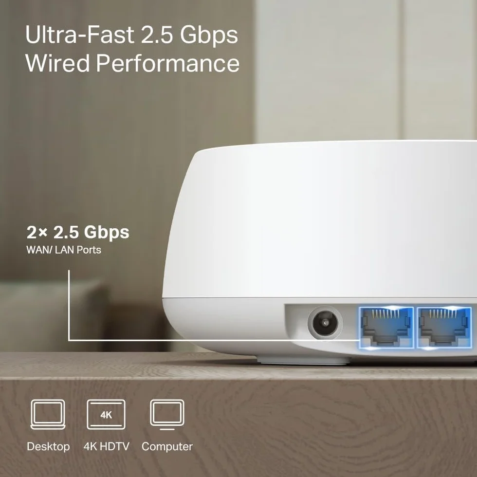 TP-Link WiFi 7 Deco BE25(3-pack) Mesh WiFi, BE3600Mbps Dual-Band, roouter, AP, 2 porty Ethernet 2,5 Gb/s, 4 anteny wewnętrzne, MLO, AI-Roaming, HomeShield, współpracuje z każdym ISP, modemem i Alexa