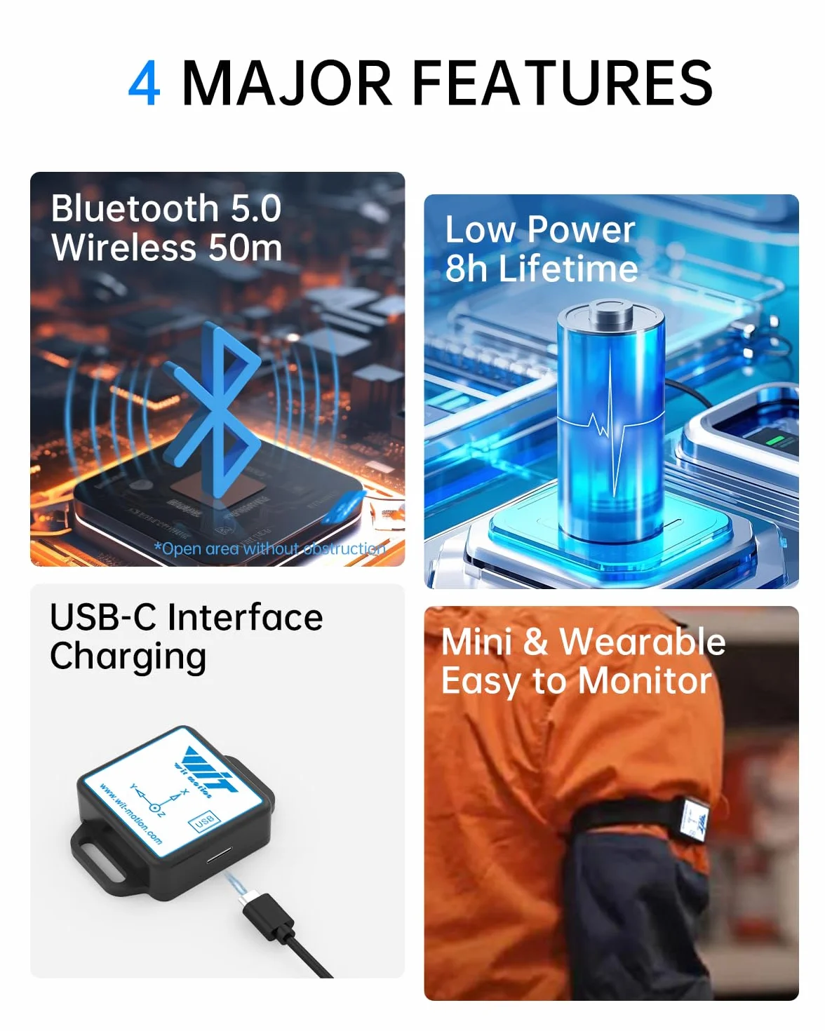 WT901BLECL Bluetooth BLE 5.0 50 m niskie zużycie energii IMU 9-osiowy czujnik nachylenia, 3-osiowy kąt nachylenia (Roll Pitch Yaw) przyspieszeniomierz żyroskop magnetyczny MPU9250 oferta PC Softwre/Android App