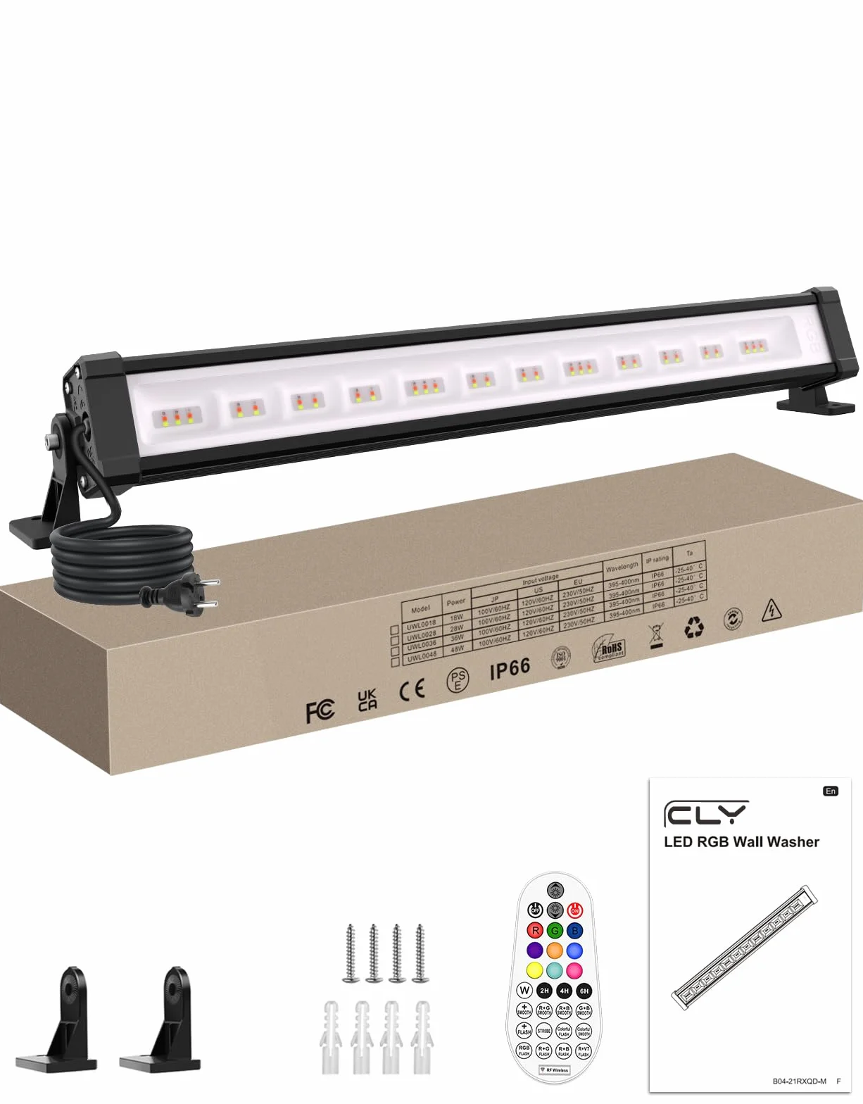 CLV 42W RGB LED wallwasher light, oświetlenie led bar party z pilotem RF 360° IP66 wodoodporne, zmieniające kolor diody led 30 trybów funkcją pamięci Timer dla DJ disco Boże Narodzenie Halloween party