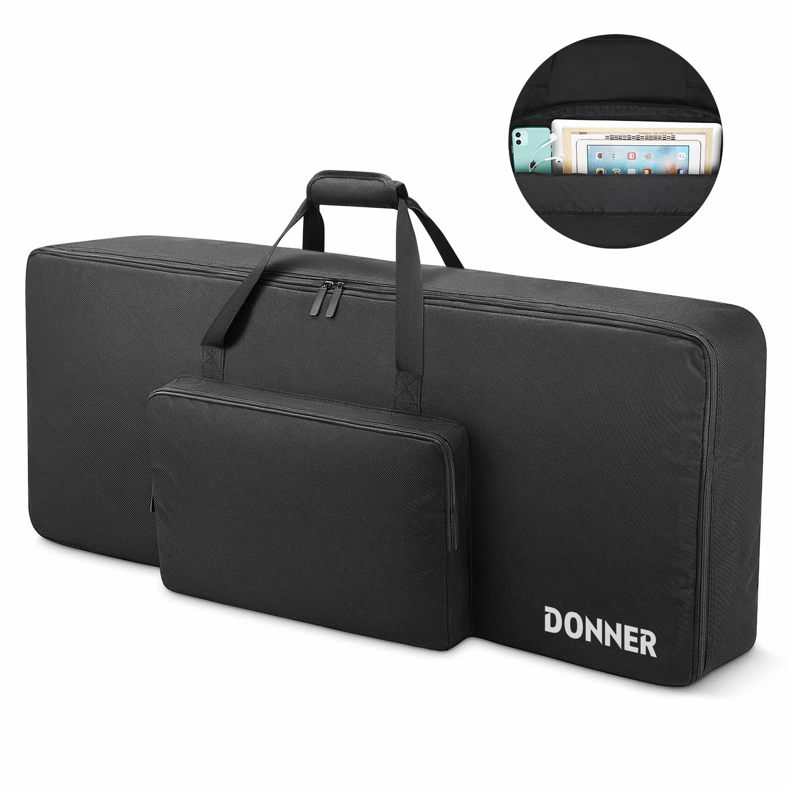 Donner Gig Bag z 61 klawiszami, solidna, 104 x 41 x 13 cm, 10 mm wyściełana obudowa fortepianu elektrycznego z uchwytem, nylon Oxford 600D, czarny