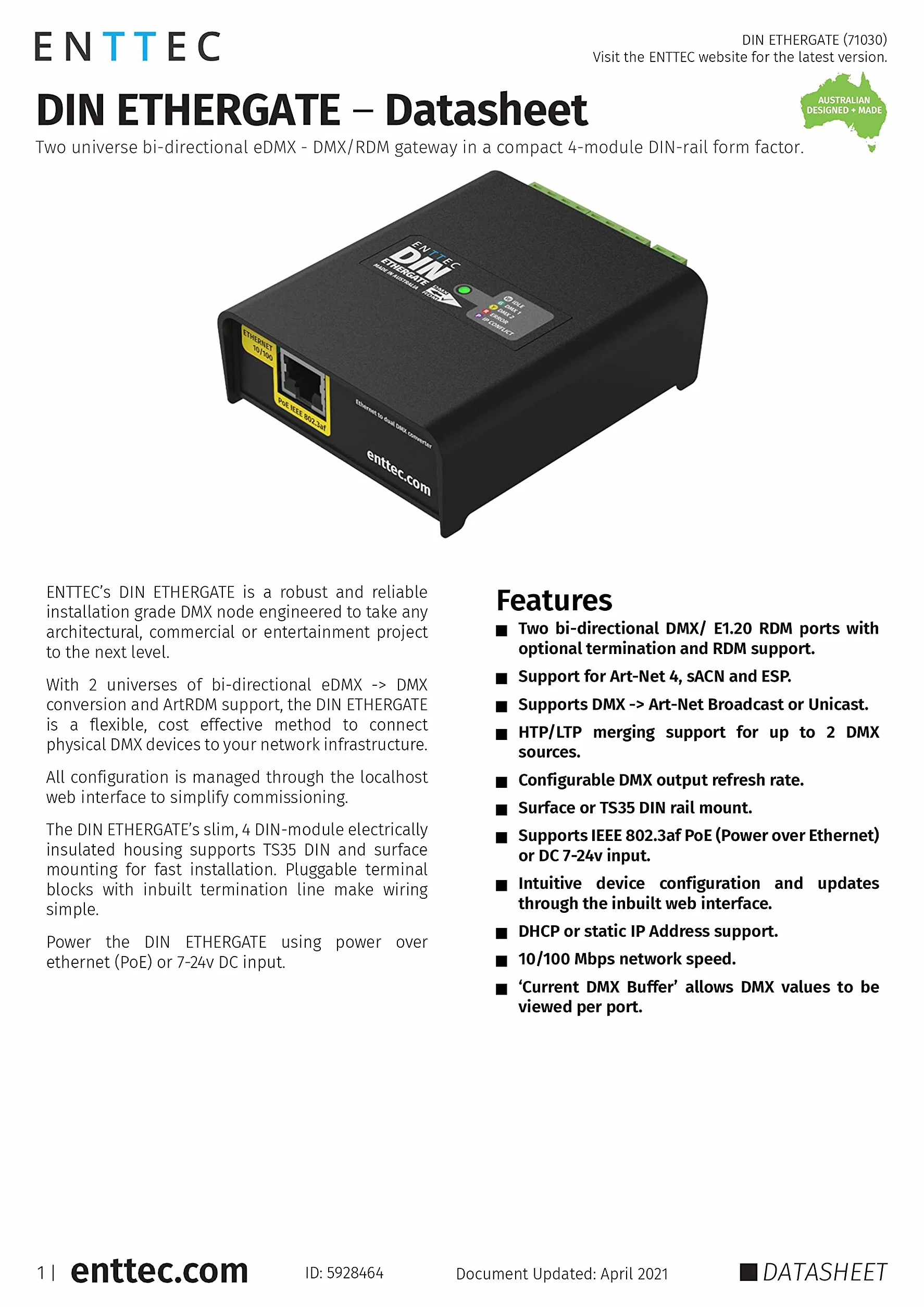 Enttec DIN Ethergate - Akcesorium do konsoli oświetleniowych