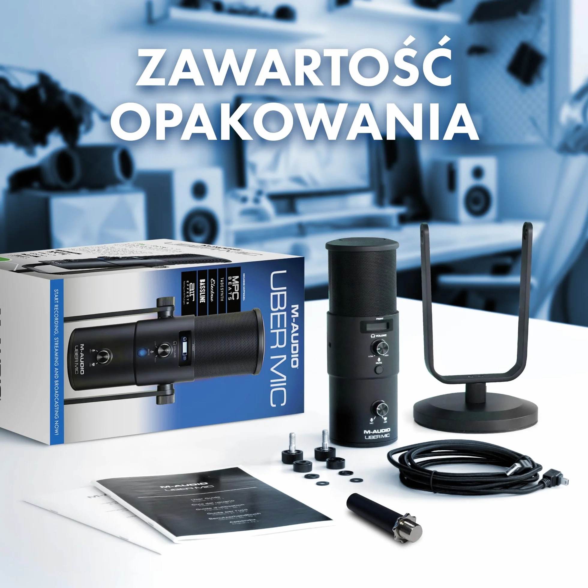 M-AUDIO Uber Mic – Pojemnościowy mikrofon USB do gry, streamingu, podcastów i nagrywania + 4 charakterystyki kierunkowe, wyciszanie, wyj. słuchawkowe