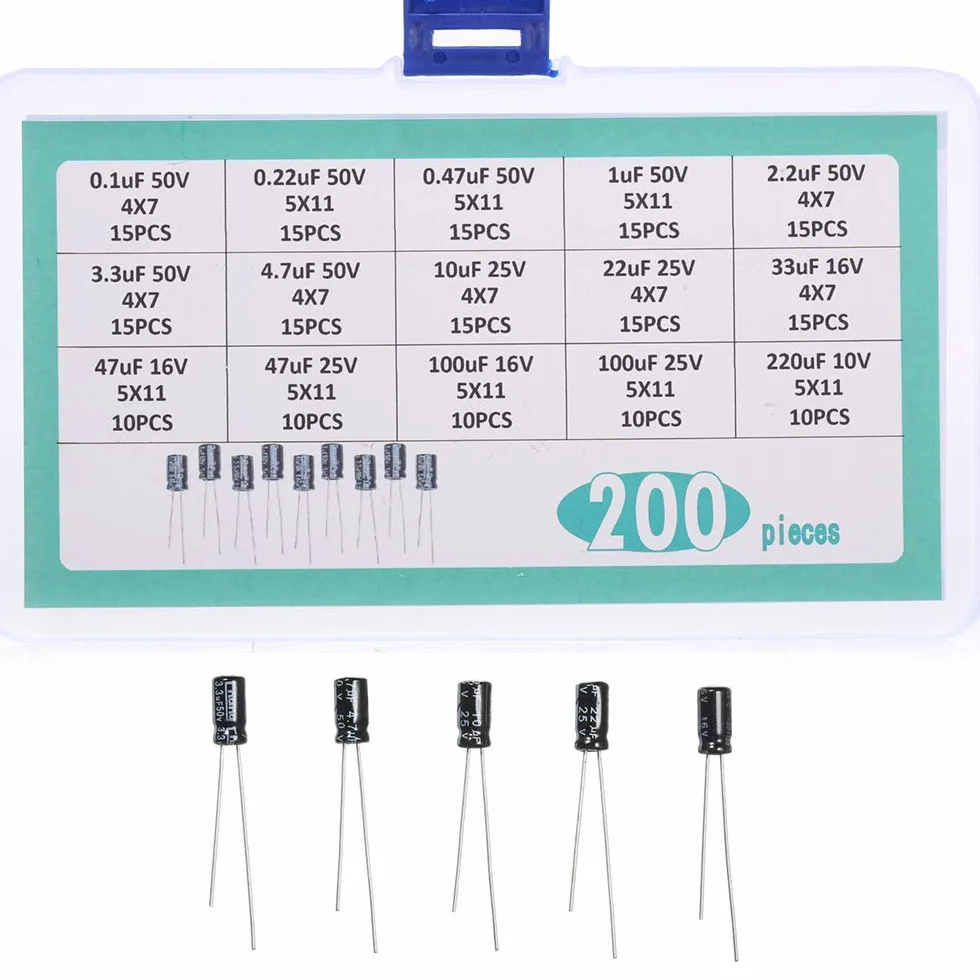 DollaTek 200 szt. 15 warto?ci zakres 0,1uF-220uF zestaw kondensatorów elektrolitycznych
