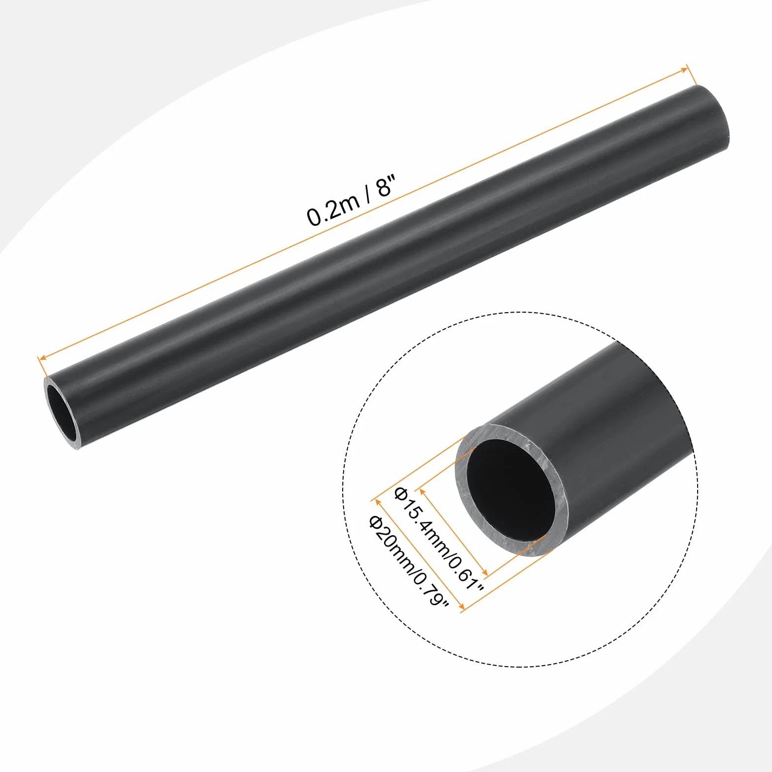 QUARKZMAN Okrągła sztywna rura PVC 15,4 mm ID 20 mm OD 20 cm / 8" Długość ciemnoszara o wysokiej wytrzymałości do rur wodnych rzemiosło osłona kabla