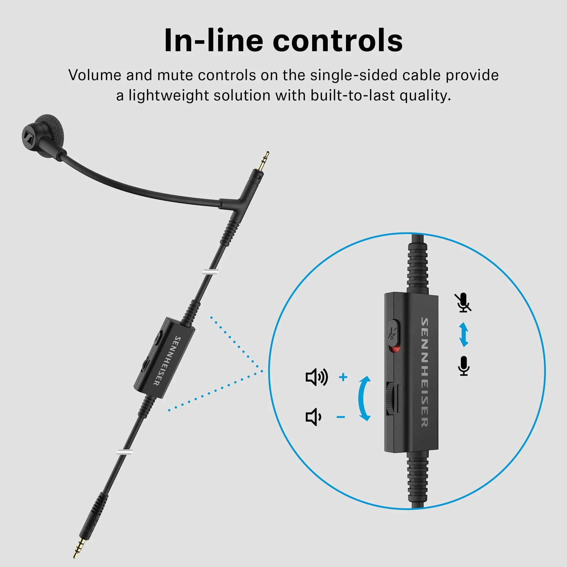 Sennheiser HD 500 BAM, Optymalnej Jakości Mikrofon na Pałąku do Gier i Rozmów, z Regulacją Głośności i Wyciszeniem, Analogowe Gniazdo 3,5 mm, do Słuchawek HD 560S, HD 505, HD 620S i Innych