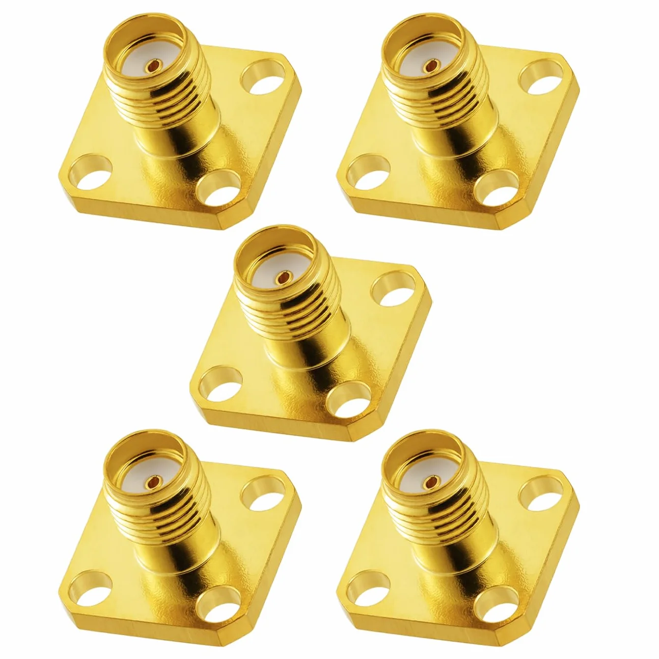 Vecys 5 sztuk gniazdo SMA 4 otwory panel Mount RF wtyczka koncentryczna 50 omów SMA gniazdo kołnierz obudowa mocowanie przyłącze lutowanie mosiądz pozłacany konwerter do radia WiFi anteny kabel
