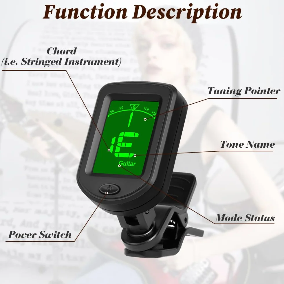 tuner gitarowy na klips, cyfrowe tunery do akcesoriów gitarowych z wyświetlaczem LCD, tuner gitarowy na klips do gitary akustycznej, basowej, skrzypiec, ukulele, gitary elektronicznej