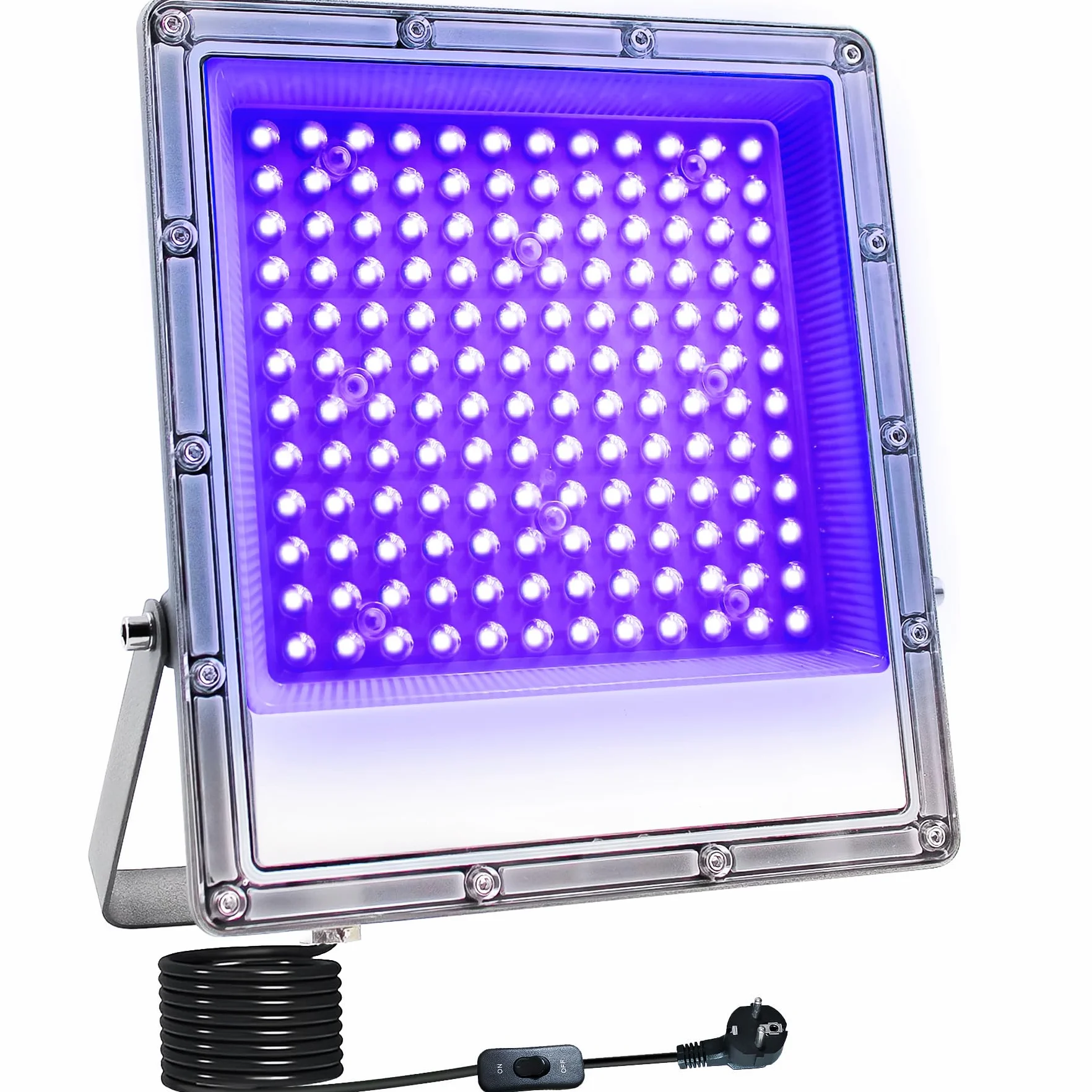 Czarny reflektor LED 150W, Indmird czarna lampa IP66 wodoodporny reflektor UV z przełącznikiem wtykowym, światło imprezowe UV 395-400nm do dekoracji imprez Halloween akwarium bar neonowe kolory