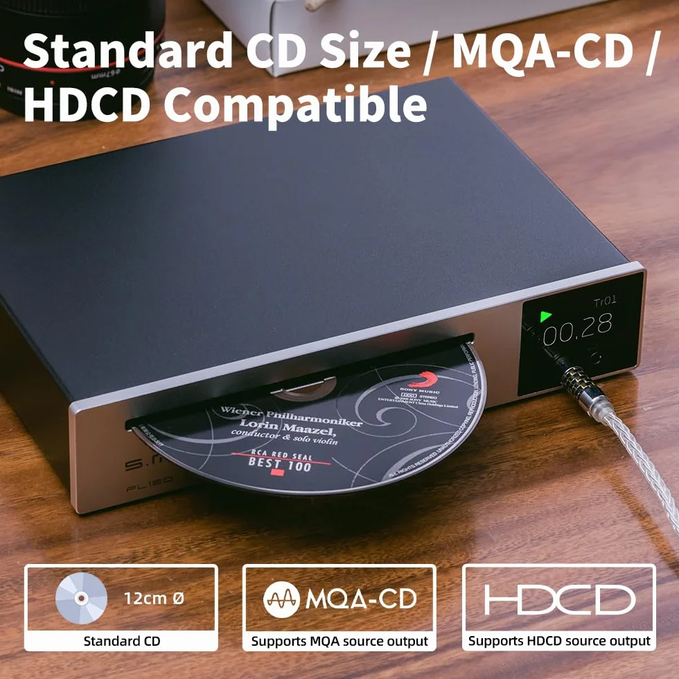 Odtwarzacz CD SMSL PL150 Wysokiej Jakości z Dekodowaniem DSD512, Funkcją DAC USB, Idealny dla Domowego Kina i Audiofilów（Czarny）