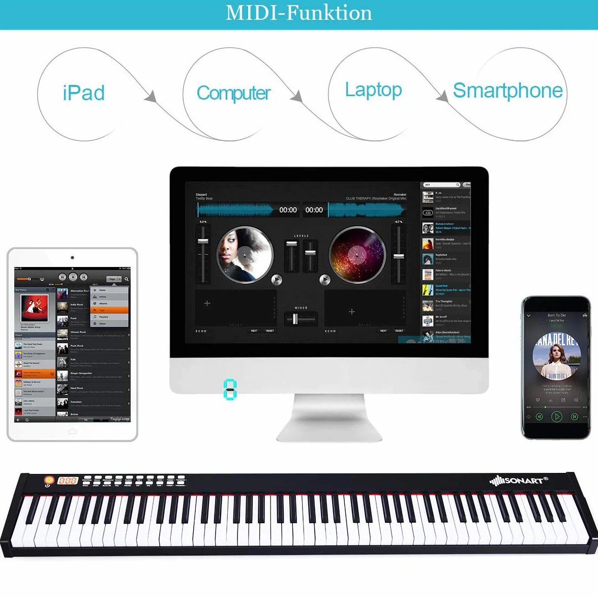 COSTWAY 88 klawiszy klawiatura dla dzieci, cyfrowy keyboard, fortepian elektryczny, 128 rytmów, 128 tonów, Bluetooth, głośnik, 20 demo, odpowiedni dla dzieci i dorosłych (czarny)