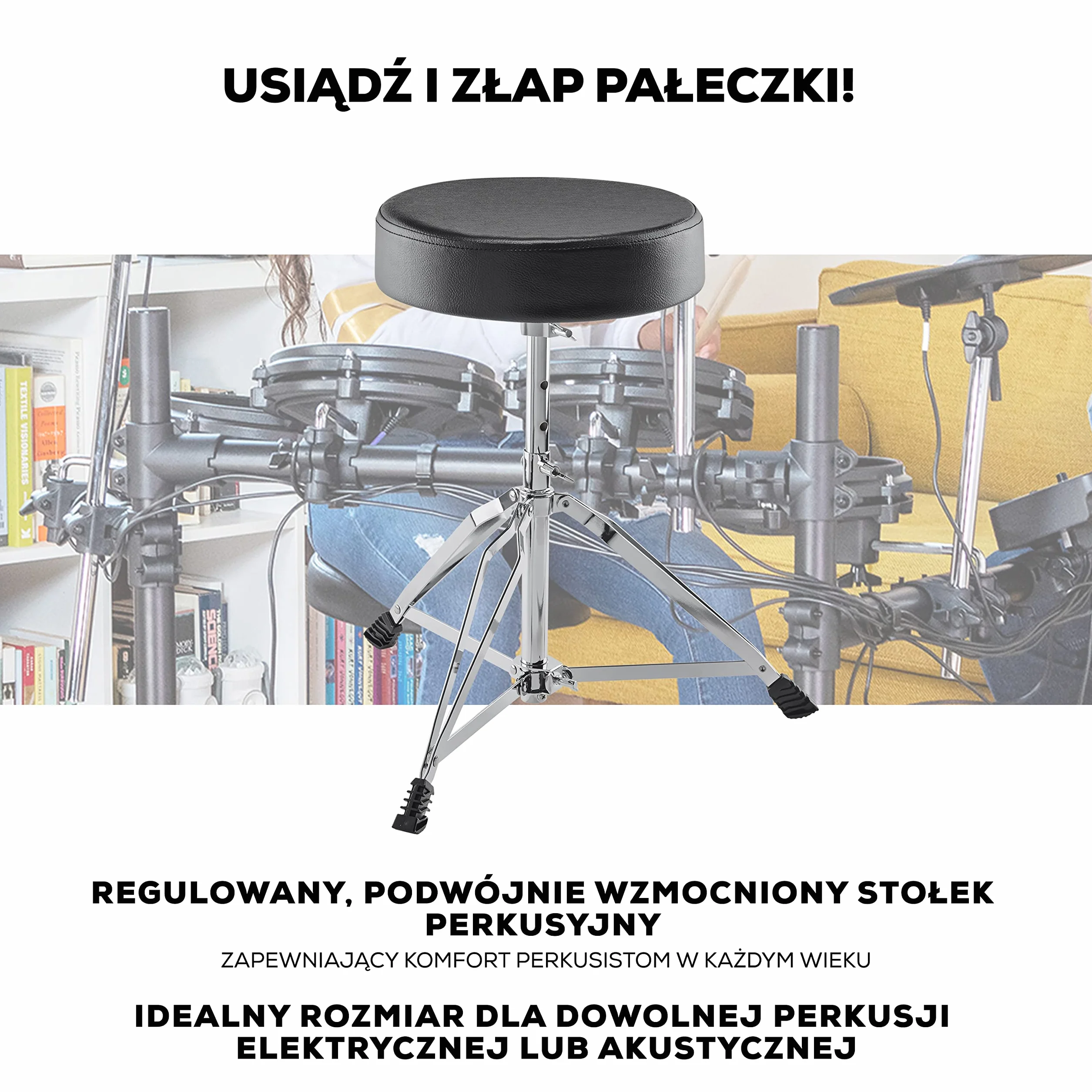 Alesis Drum Essentials Bundle - Kompletny Zestaw Akcesoriów do Perkusji Elektrycznej Obejmujący Stołek Perkusyjny i Słuchawki Nauszne