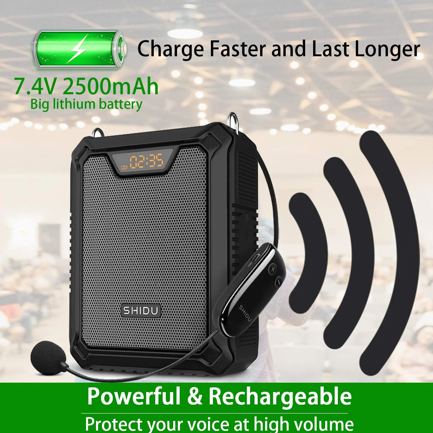 Wzmacniacz głosu, SHIDU 30W głośnik głosowy przenośny Bluetooth z bezprzewodowym mikrofonem UHF i przewodowym zestawem słuchawkowym IPX6 wodoodporny akumulatorowy system PA dla nauczycieli