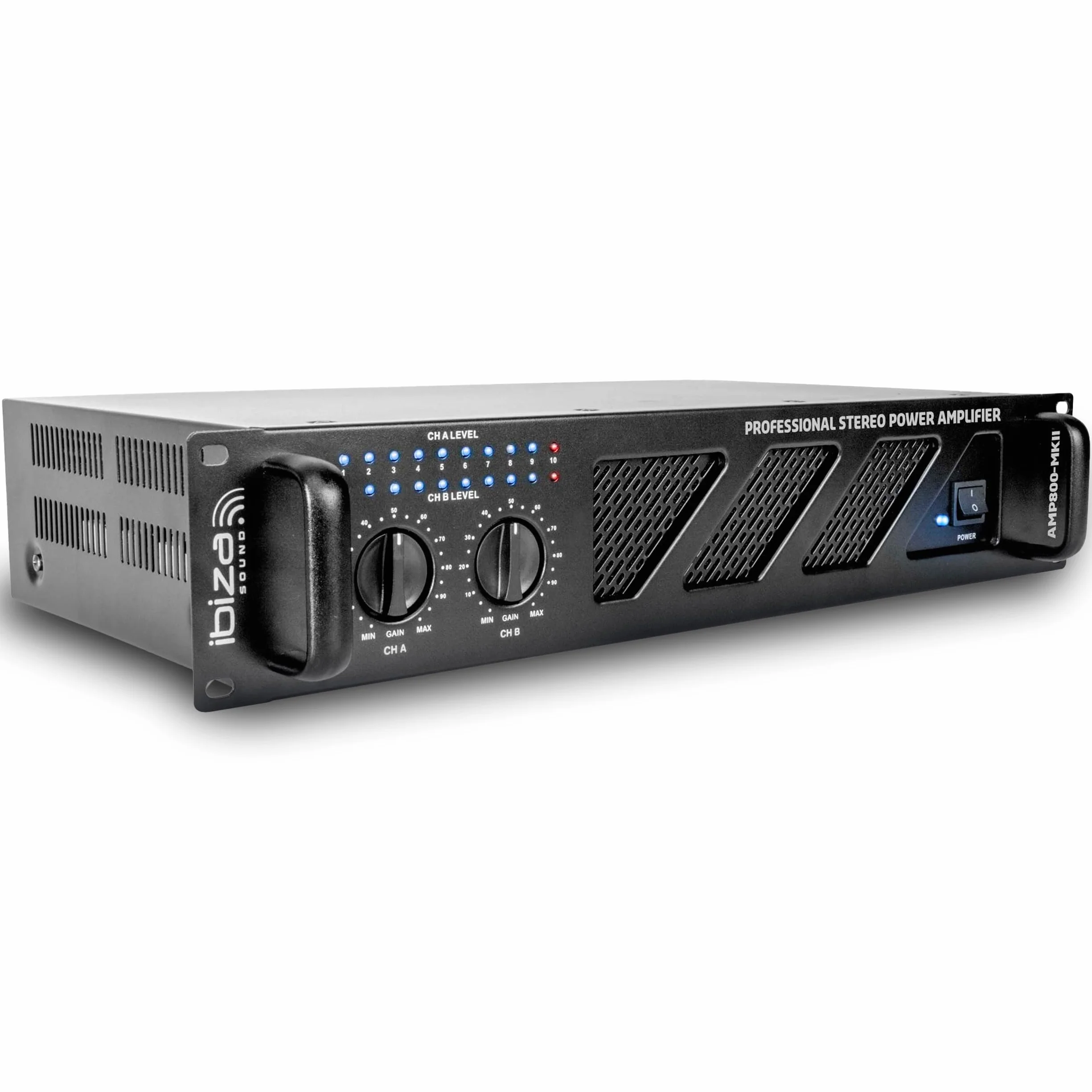 Ibiza - AMP800-MKII - Profesjonalny wzmacniacz z procesorem dźwięku 2x600W z wejściami RCA/Jack i wyjściami Speakon/Born - możliwość montażu w szafie rack 19" - czarny