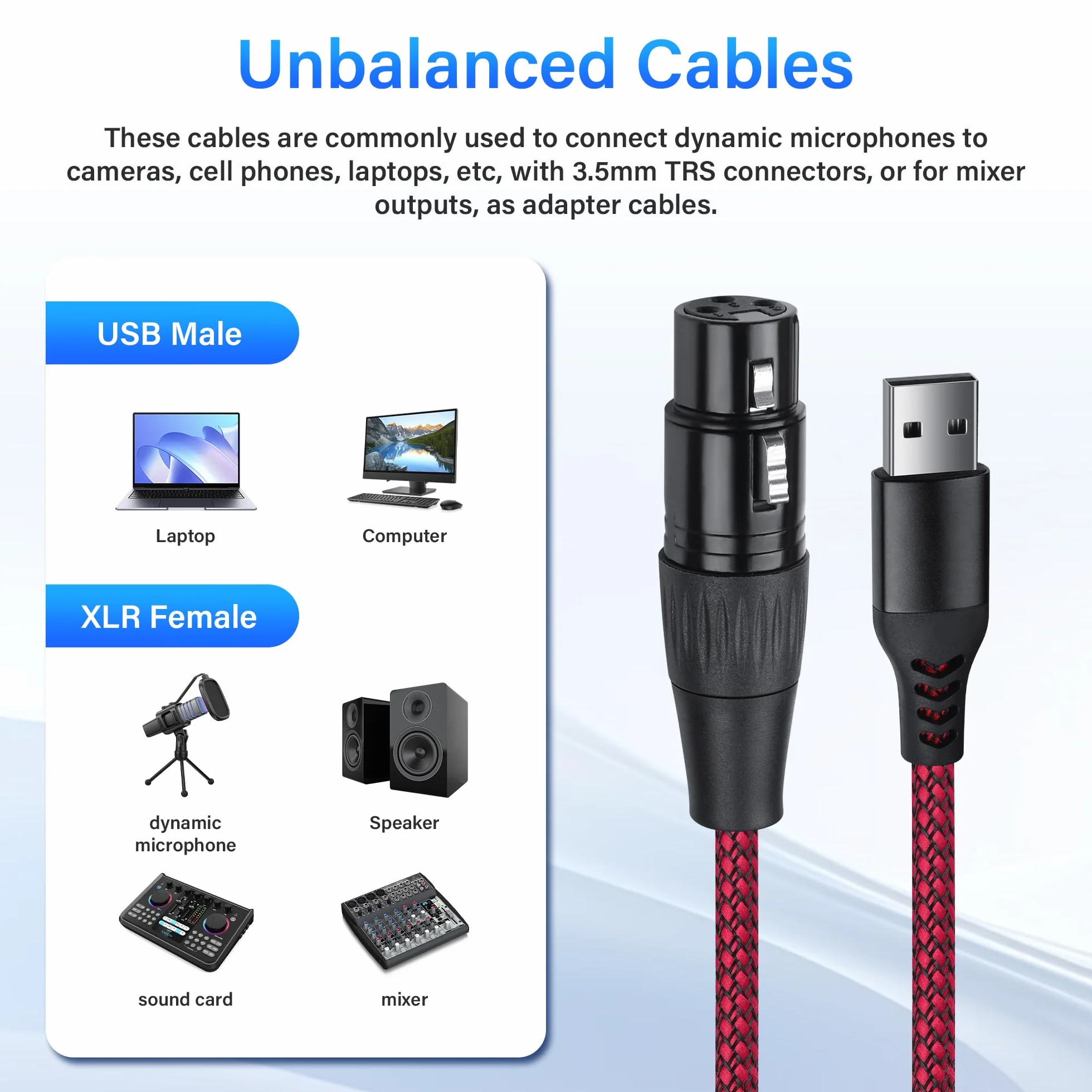 SinLoon Kabel mikrofonowy XLR na USB, 3-biegunowe gniazdo XLR na adapter USB-A | 2m/6,5FT pleciony kabel audio do połączeń z PC i urządzeniami nagrywającymi