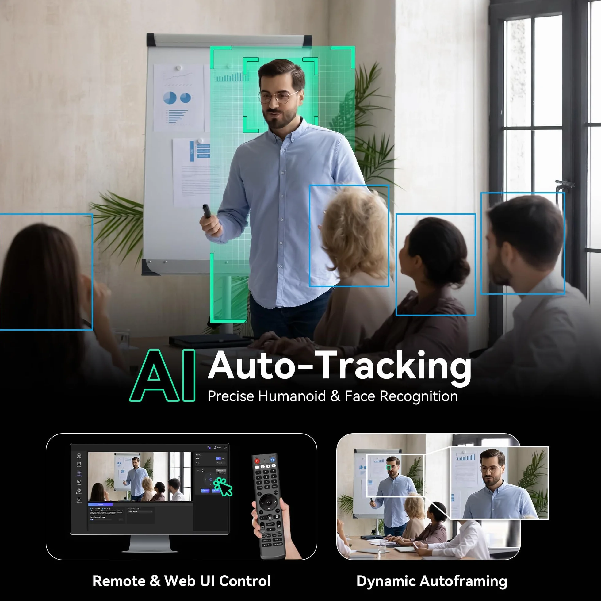 Tenveo Kamera PTZ 4K NDI, AI Humanoid & Face Auto-Tracking, 20X Optical + 8X zoom cyfrowy, USB3.0/HDMI/LAN PoE IP kamera strumieniowa na żywo do modlitw kościelnych, wydarzeń transmisji
