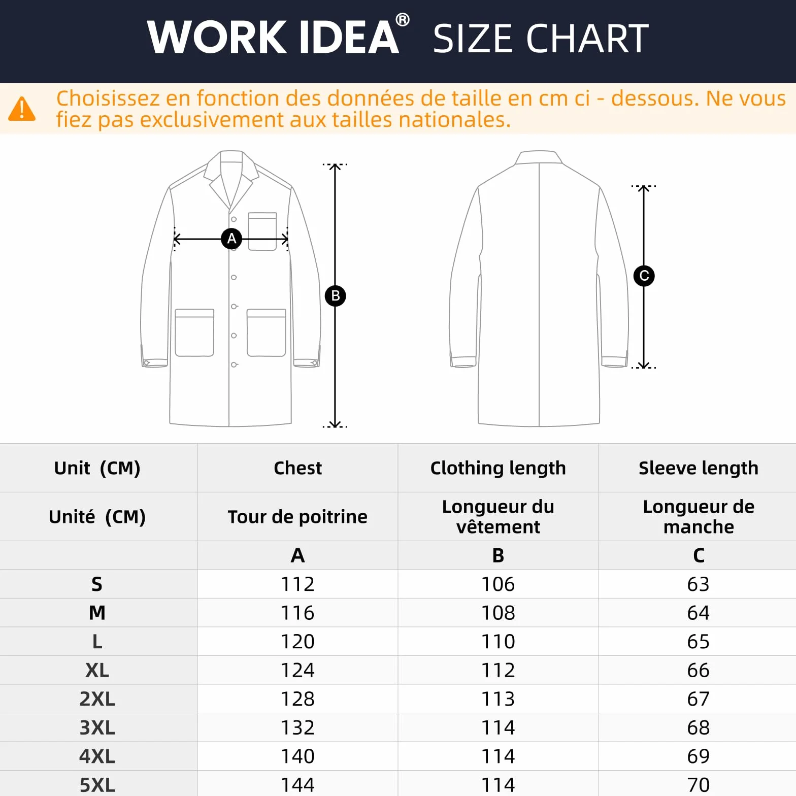 WORK IDEA Męski damski fartuch laboratoryjny, 100% bawełna, fartuch laboratoryjny, fartuch lekarski