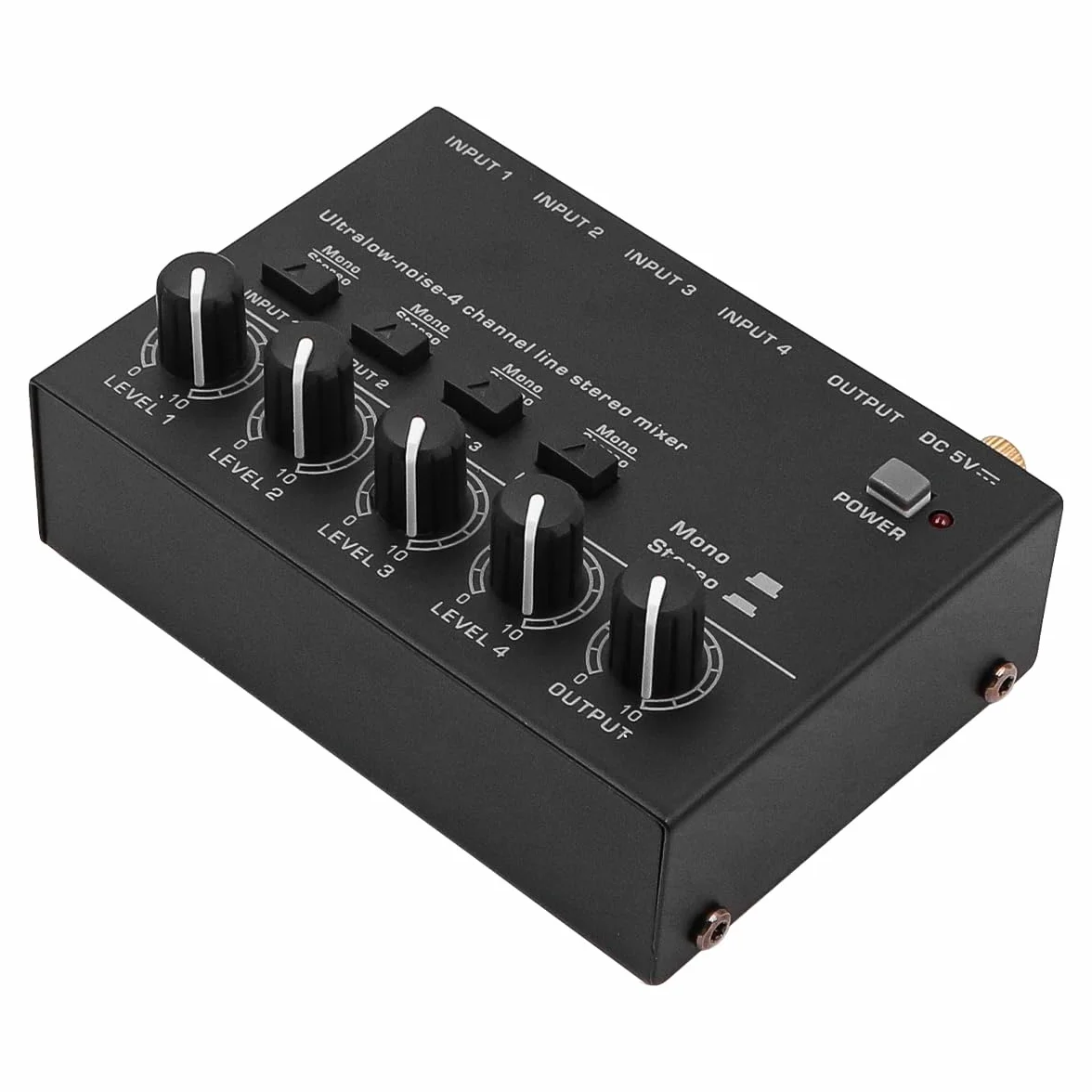 WANGCL 4-kanałowy mikser audio z oddzielną regulacją głośności i bardzo niskim poziomem hałasu do mikrofonów, gitar, basów, klawiatur i mikserów scenicznych