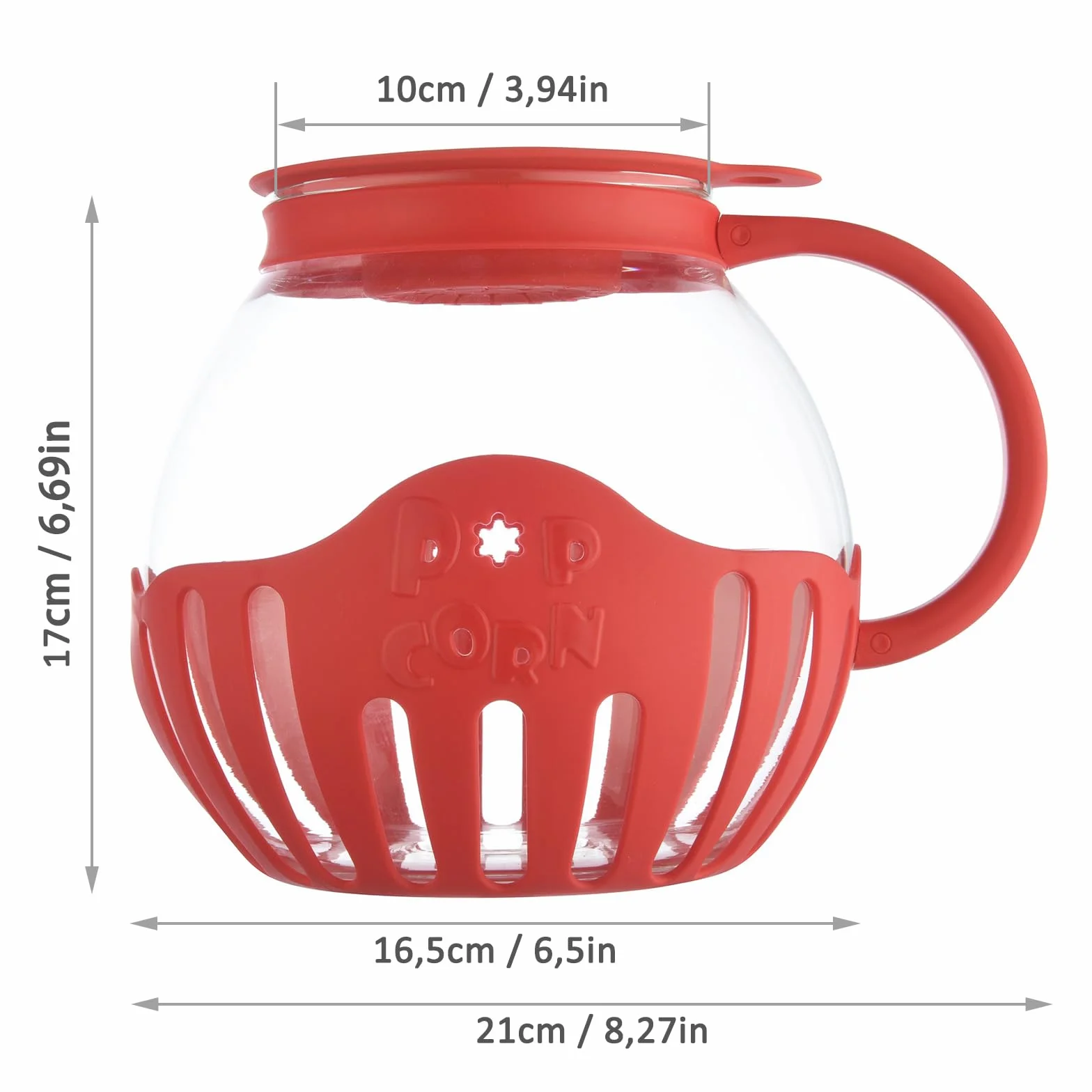 Kuchenka mikrofalowa, słoik na popcorn z pokrywką, 2,13 l, nadaje się do zmywarki, na spotkania, imprezy, piknik, czerwony