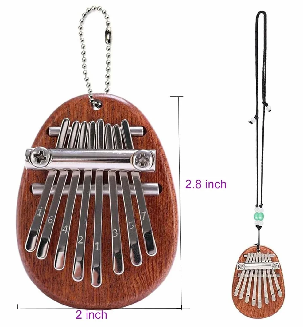Kabbaleen Kalimba, 8 Klawiszy, Przenośny Mini Fortepian, Muzyczny Instrument Ręcznie Wykonany z Litego Drewna, ze Smyczą i Łańcuszkiem, Mały Palec, Kciuk