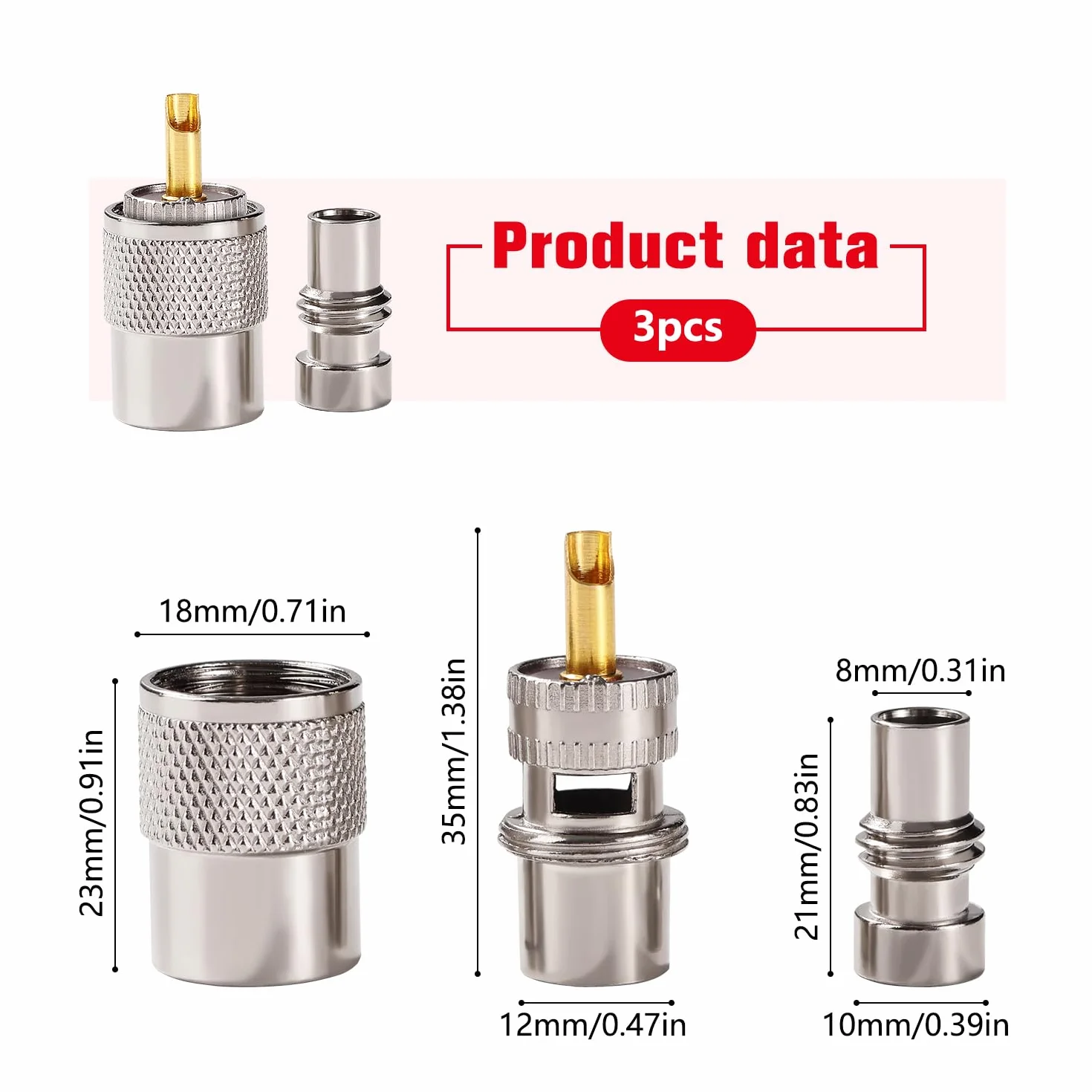 YIXISI 3 Sztuk Złącze Męskie Lutowane UHF/PL-259 z Reduktorem, 50ohm Adapter RF o Niskiej Stracie do Kabla Koncentrycznego RG8x, RG8, RG59, LMR-400, RG-213, Kompatybilny z Anteną Radiową CB Ham
