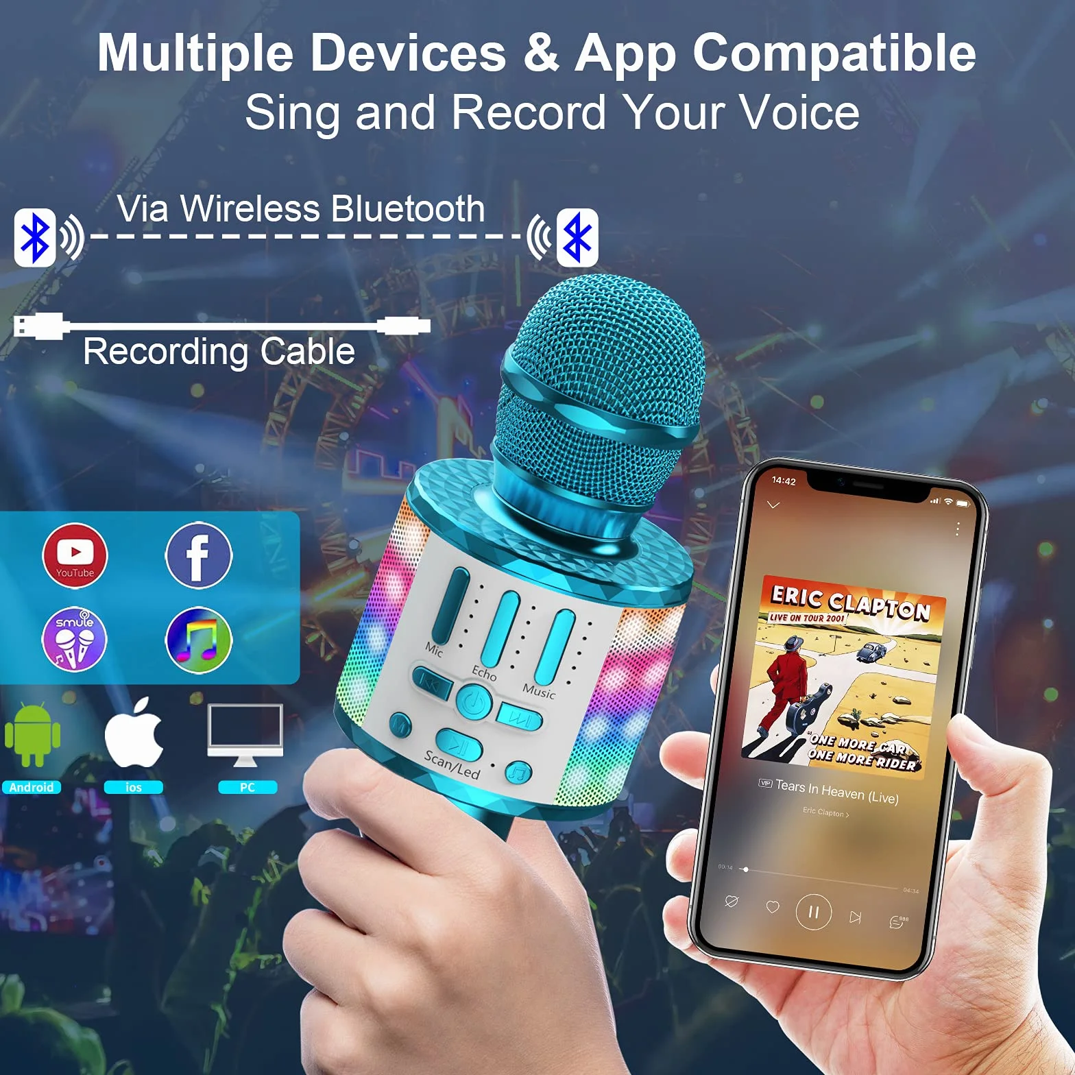 Mikrofon do karaoke dla dzieci, bezprzewodowy mikrofon Bluetooth z LED, prezent dla dziewczynek w wieku 3-12 lat, przenośna maszyna do karaoke do śpiewania, zabawka mikrofonowa dla dzieci, na