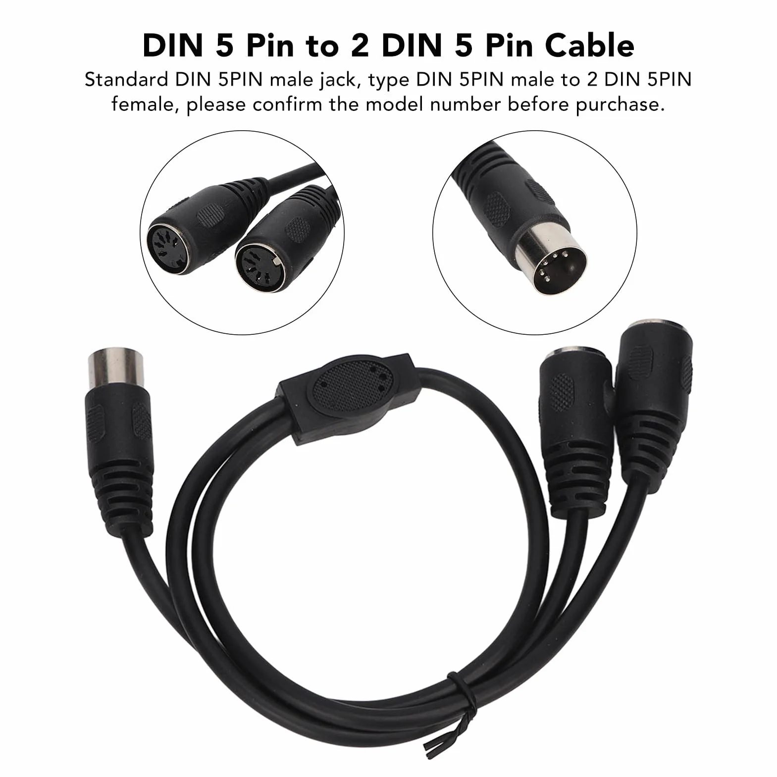 DIN 5 Pin Splitter Y Adapter Kabel MIDI, MIDI 5 Pin Męski na 2 DIN 5 Pin żeński Przedłużacz Kabla Audio, 1.6ft
