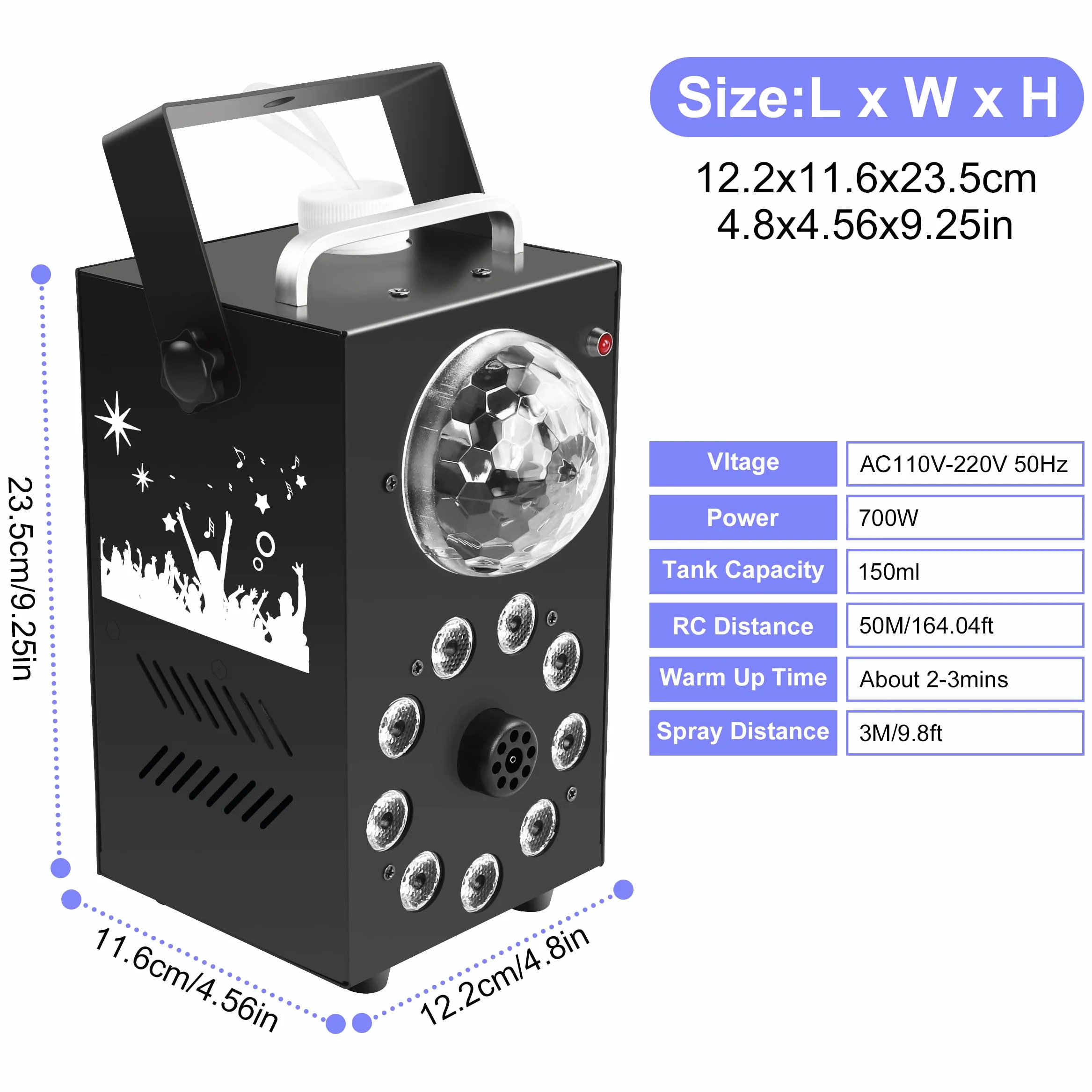 Maszyna do wytwarzania mgły, 700 W, kula dyskotekowa LED, z pilotem zdalnego sterowania, przenośna maszyna do mgły, nadaje się na Boże Narodzenie, Halloween, imprezę, wesele
