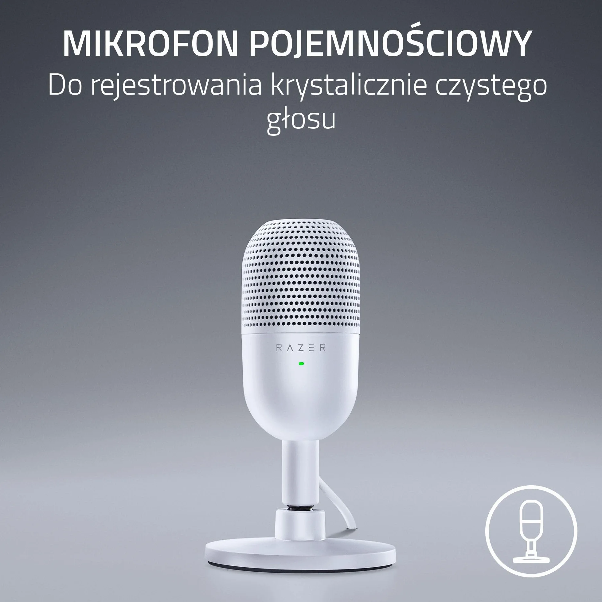 Razer Seiren V3 Mini - Ultrakompaktowy mikrofon USB (14 mm mikrofon pojemnościowy, superkardioidalna charakterystyka kierunkowa, czujnik wyciszenia z diodą LED, pochłaniacz wstrząsów) Biały