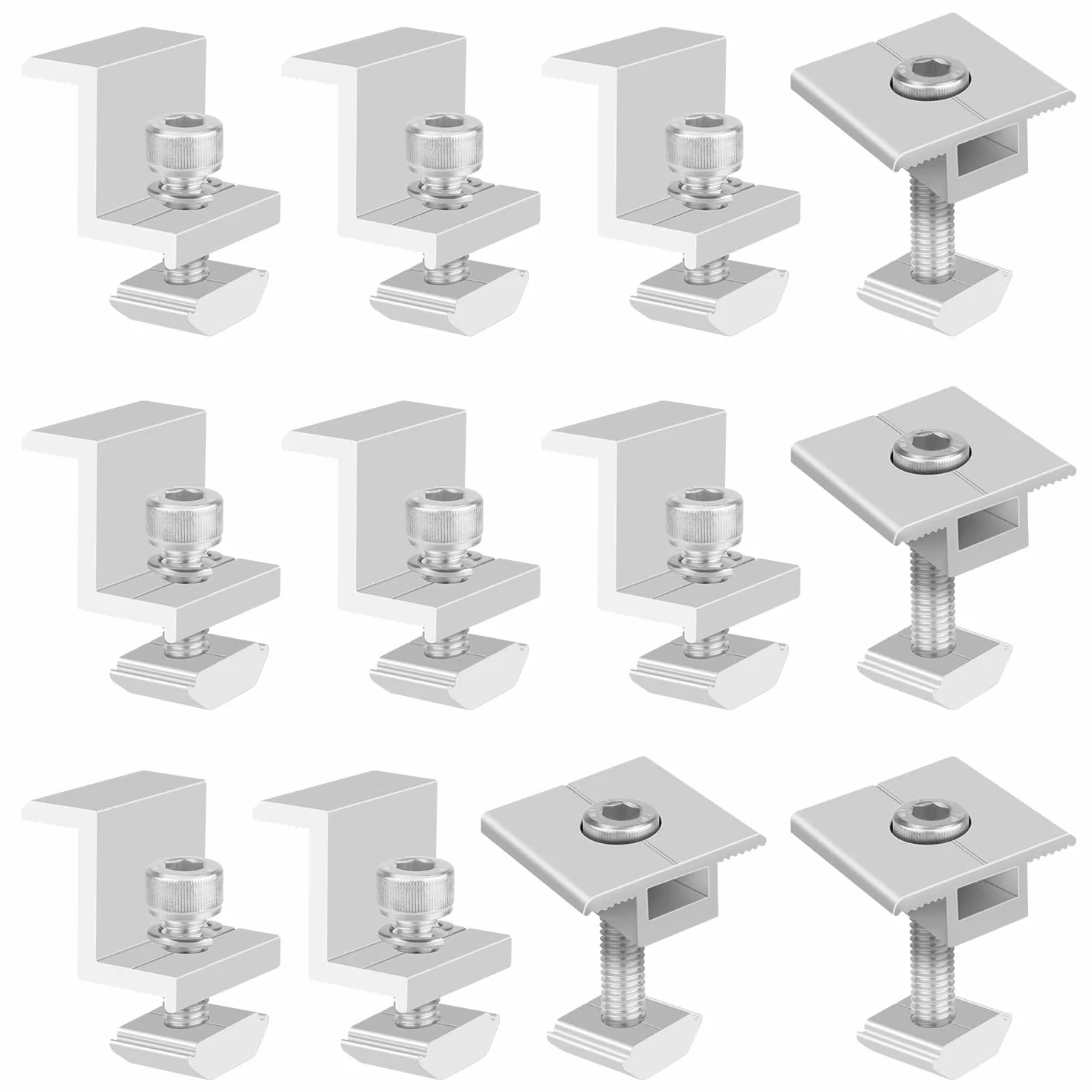 Wiseten 12 sztuk uchwytów do modułu solarnego, zaciski końcowe 30 mm, zaciski środkowe, 8 paneli słonecznych Z, zacisk krawędziowy + 4 regulowane zaciski modułowe w kształcie litery T do oprawionego