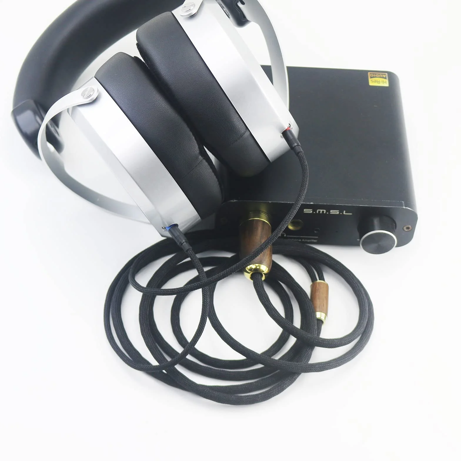 ABLET XLR 4-pinowy kabel 2 m 7N OCC posrebrzana miedź obudowa z drewna orzechowego kompatybilny ze słuchawkami Hifiman Sundara, Ananda, Arya, HE400SE, HE4XX, HE-400i (wersja