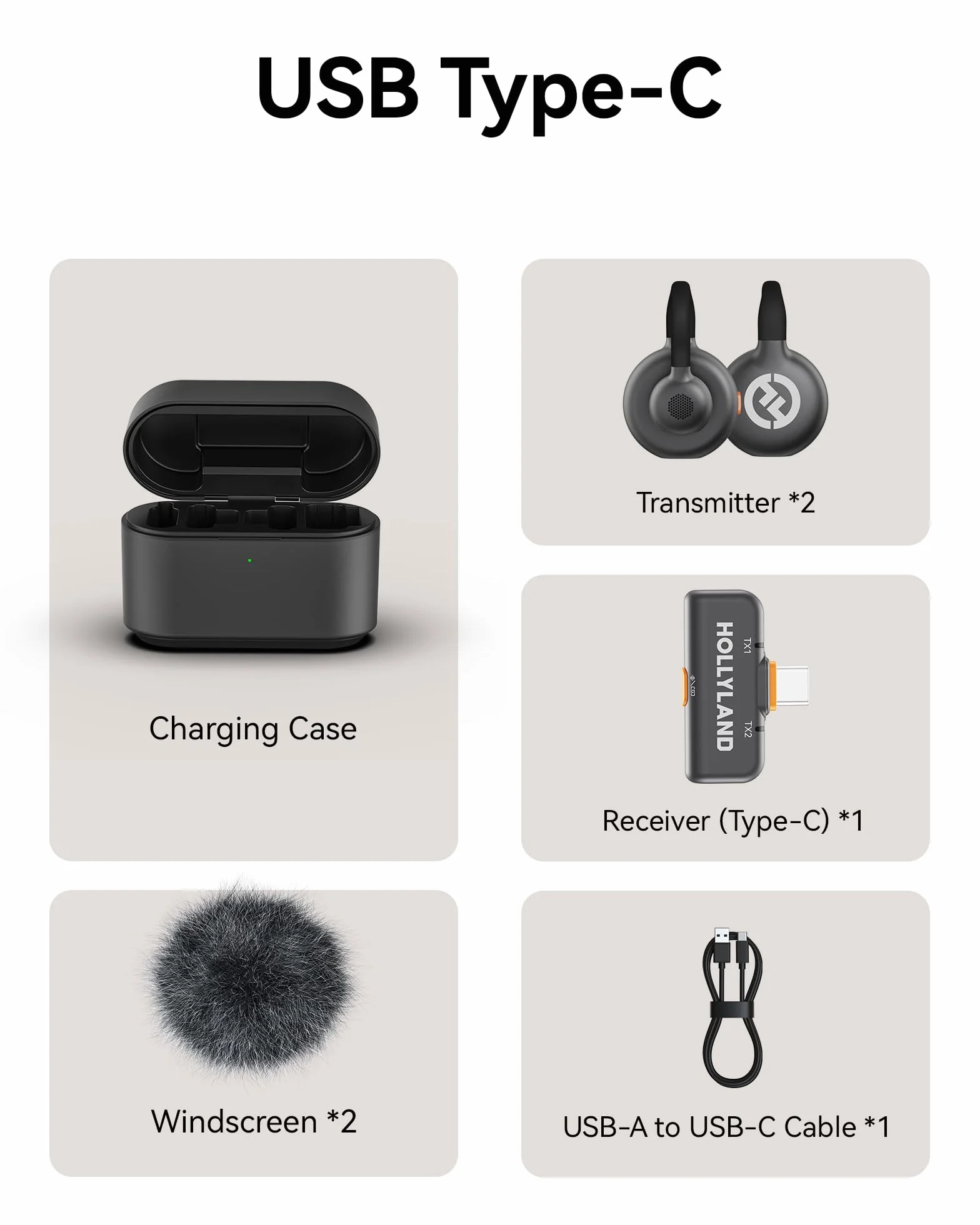 Hollyland Lark M2S Mikrofon bezprzewodowy USB-C do iPhone 15/16 Android, redukcja szumów, zasięg 300 m, 27h baterii