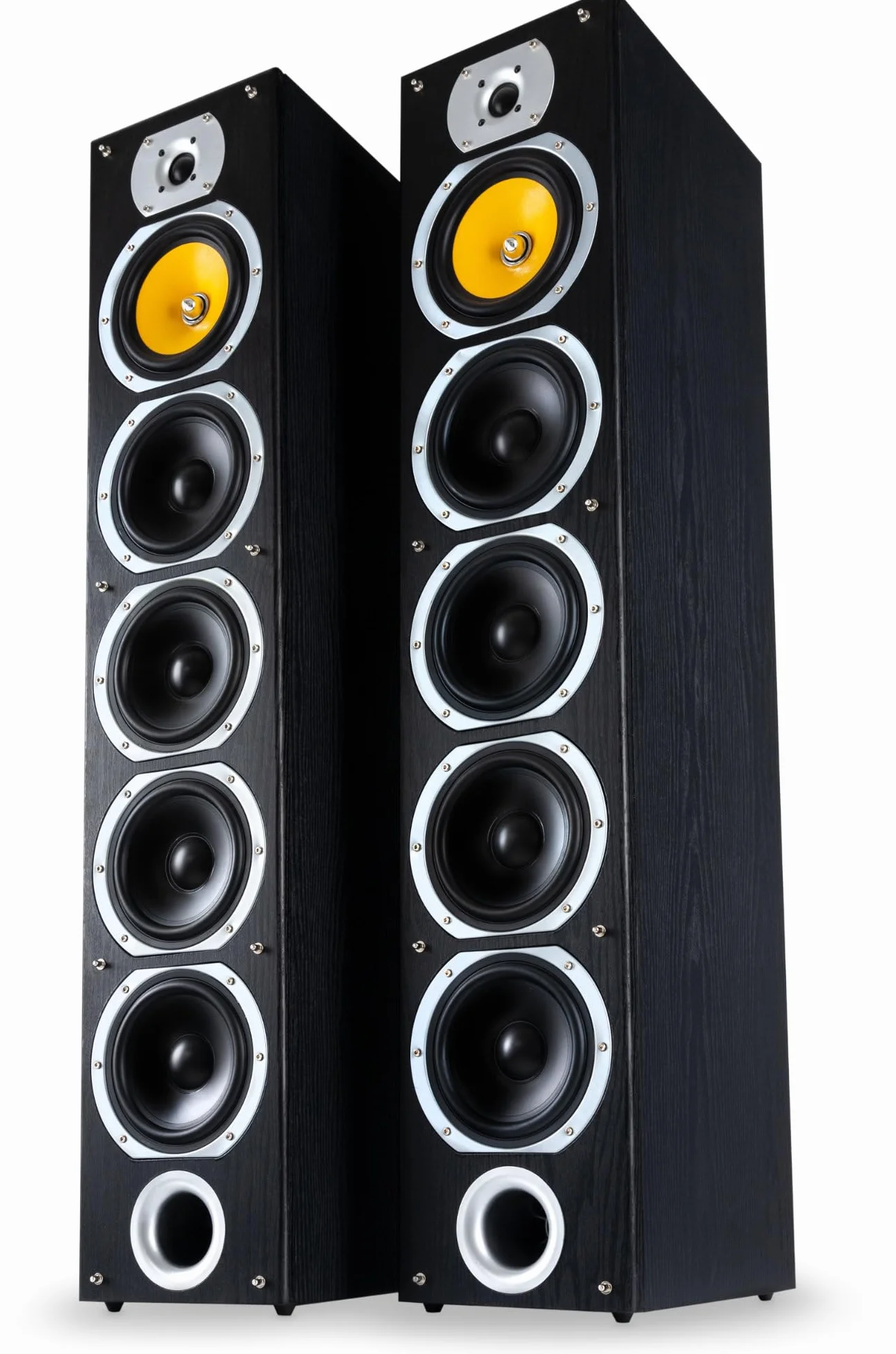 Bennett & Ross Exosphere 3-drożne głośniki podłogowe HiFi para (200 W RMS, 6,5" subwoofer, 6,5" głośnik basowy, 3x 6,5" średniotonowy, głośnik wysokotonowy 1", konstrukcja bass reflex, wygląd słojów