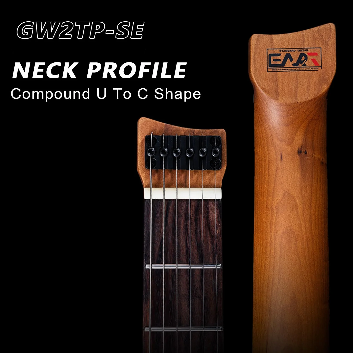 EART GW2TP-SE bezgłowy gitara elektryczna z prażonym mahoniowym korpusem, przetworniki Artones-TSE, zaokrąglone końcówki średnie progi ze stali nierdzewnej Jumbo (niebieska)