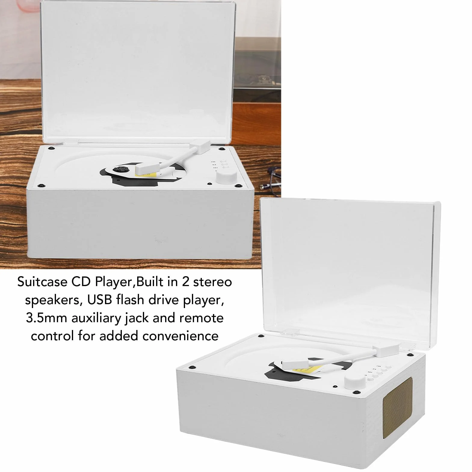 Przenośny Odtwarzacz BT CD Retro Wielofunkcyjny Odtwarzacz CD z Zdalnym Sterowaniem BT 5.0 USB Odtwarzanie Napędu Flash Wbudowane w baterię 3600 MAh do Podróży w Biurze (Kolor białego drewna)