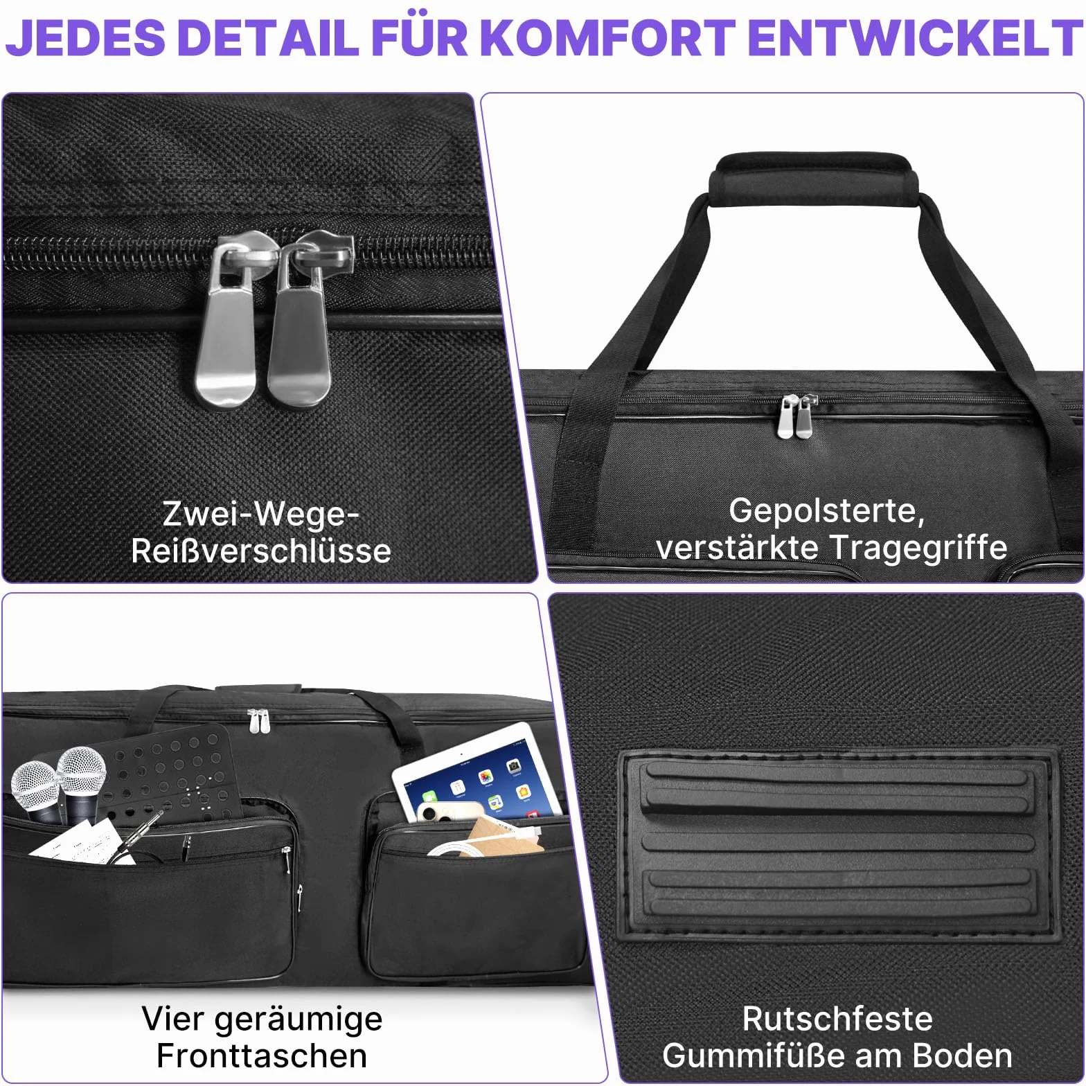 SUNDOY 49 61 76 88 Torba na keyboard – gig bag z tkaniny Oxford 600D, 8mm piankowa wyściółka, idealna do transportu keyboardów, akcesoriów muzycznych i nie tylko, czarny, Für Klaviere mit 61 Tasten