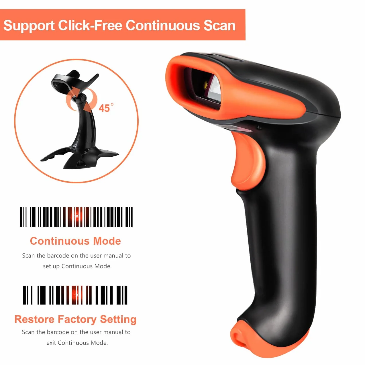 Tera Skaner kodów kreskowych 1D 2D QR 3 w 1 Wireless 2.4 GHz/Bluetooth/USB przewodowy czytnik kodów kreskowych ze stojakiem/uchwytem, HW0001
