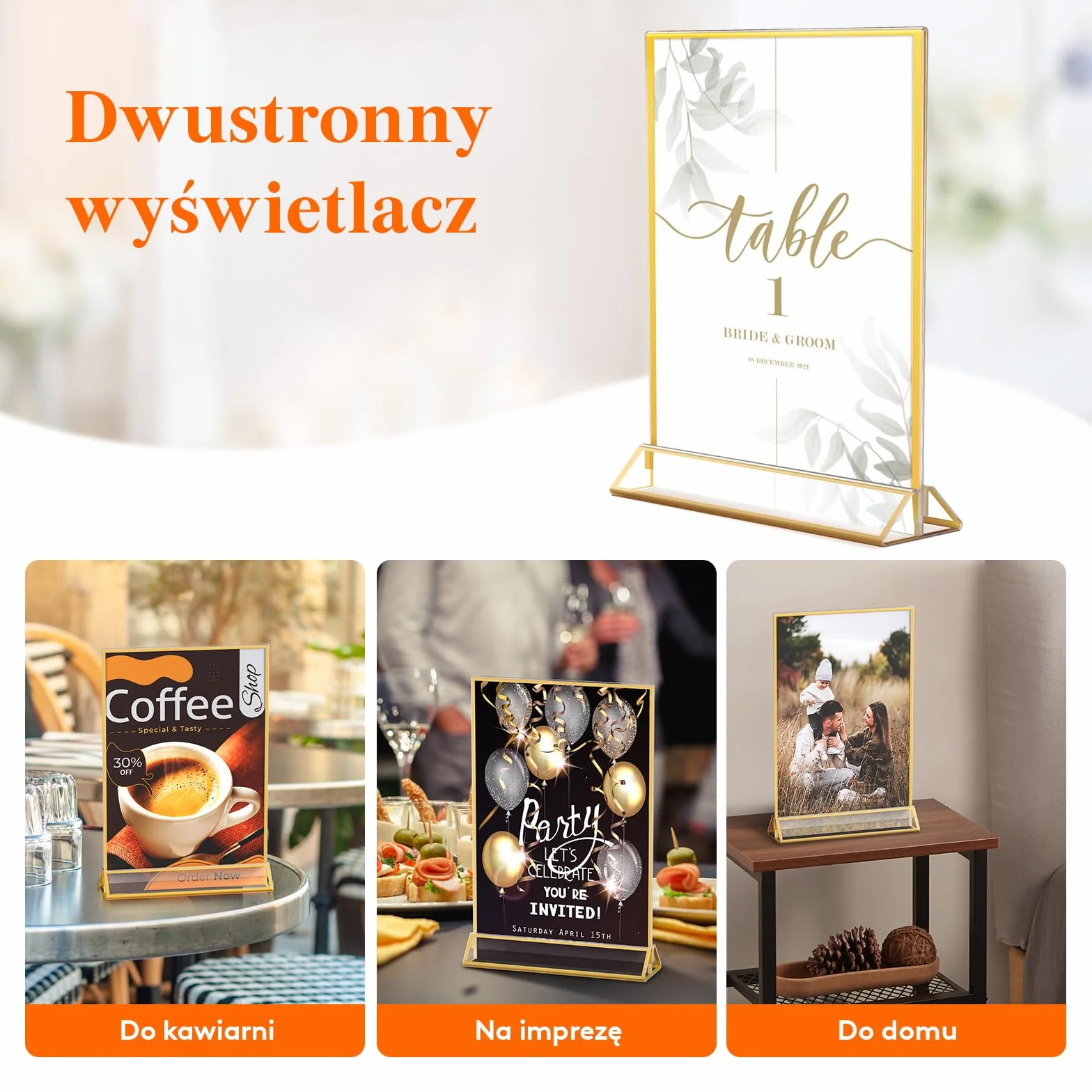 Lifewit 6-częściowy akrylowy uchwyt na znak A5 ze złotymi ramkami, przezroczysty pionowy dwustronny stojak, uchwyty na menu, uchwyty na numer stołu, ramki na zdjęcia na wesele, imprezę, restaurację