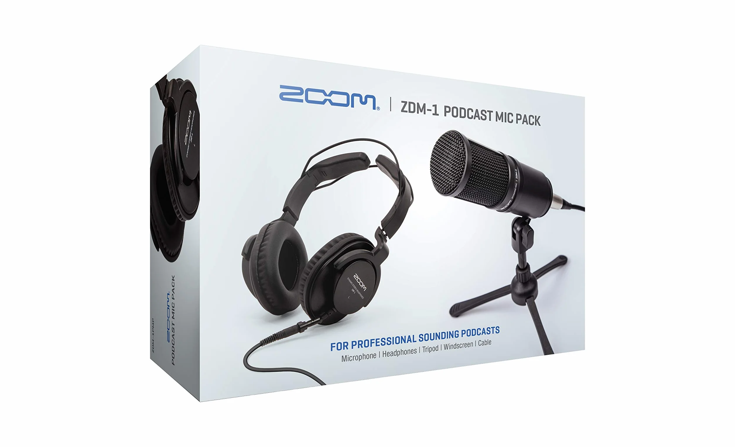 Zoom ZDM-1 Podcast Mic Pack, mikrofon dynamiczny do podcastów, słuchawki ZHP-1, statyw TPS-4, osłona przeciwwiatrowa, 2-metrowy kabel XLR, do nagrywania i przesyłania strumieniowego podcastów