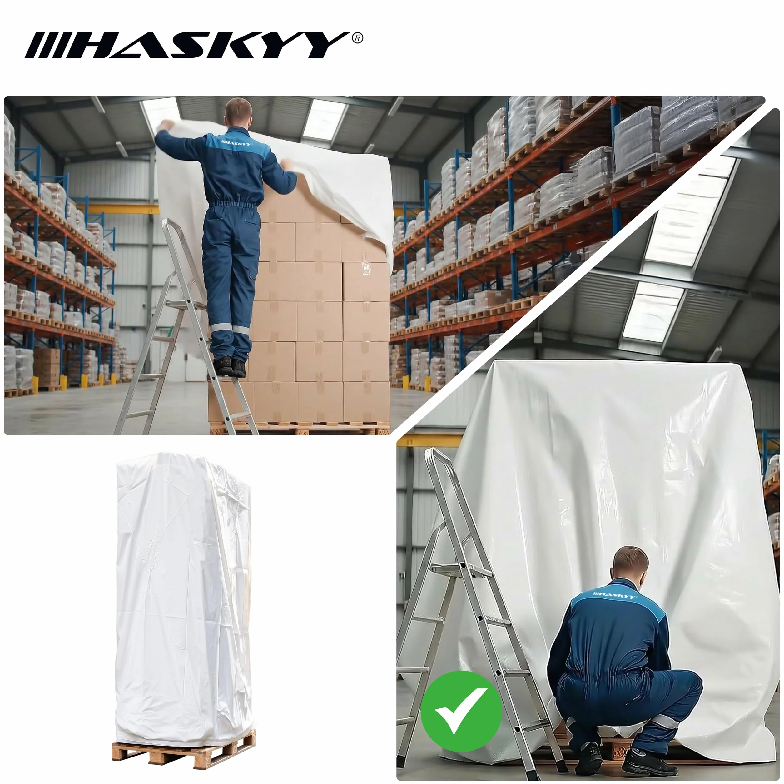 HASKYY Pokrowiec ochronny XXXL 250 x 130 x 90 cm, uniwersalny pokrowiec na palety, kratkę, grill, kosze plażowe, meble ogrodowe, wodoszczelny pokrowiec ochronny z polietylenu, bardzo wysoki, odporny